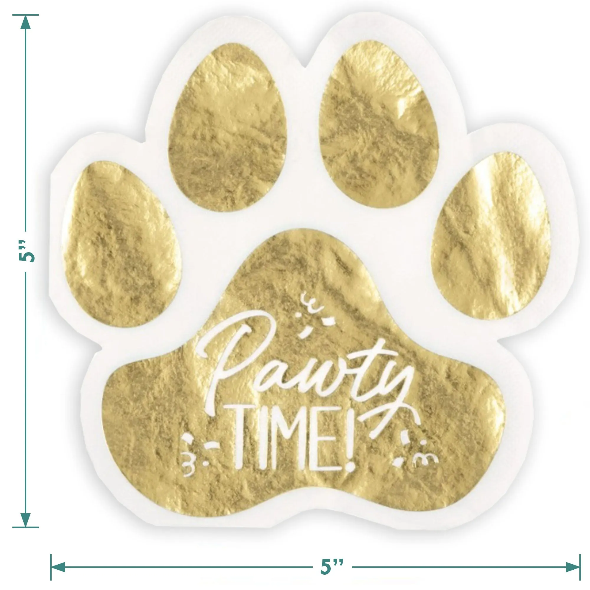 Dog Party Supplies - Pawty Time Metallic Paper Plates & Gold Paw Print Napkins (Serves 16)