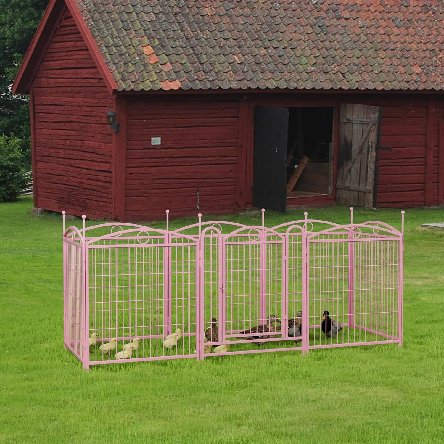 Dog Playpen, 31.7 inch 8 Panels Metal Dog Exercise Pen & Playpen with Door, Foldable Portable Indoor/Outdoor Pet Playpen for Large Medium Dogs and Pet (Pink)