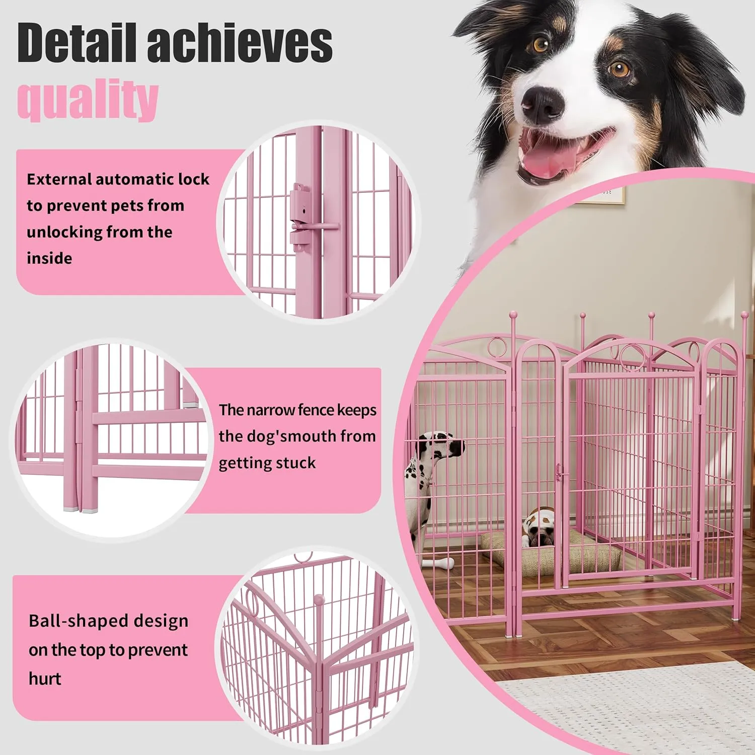 Dog Playpen, 31.7 inch 8 Panels Metal Dog Exercise Pen & Playpen with Door, Foldable Portable Indoor/Outdoor Pet Playpen for Large Medium Dogs and Pet (Pink)