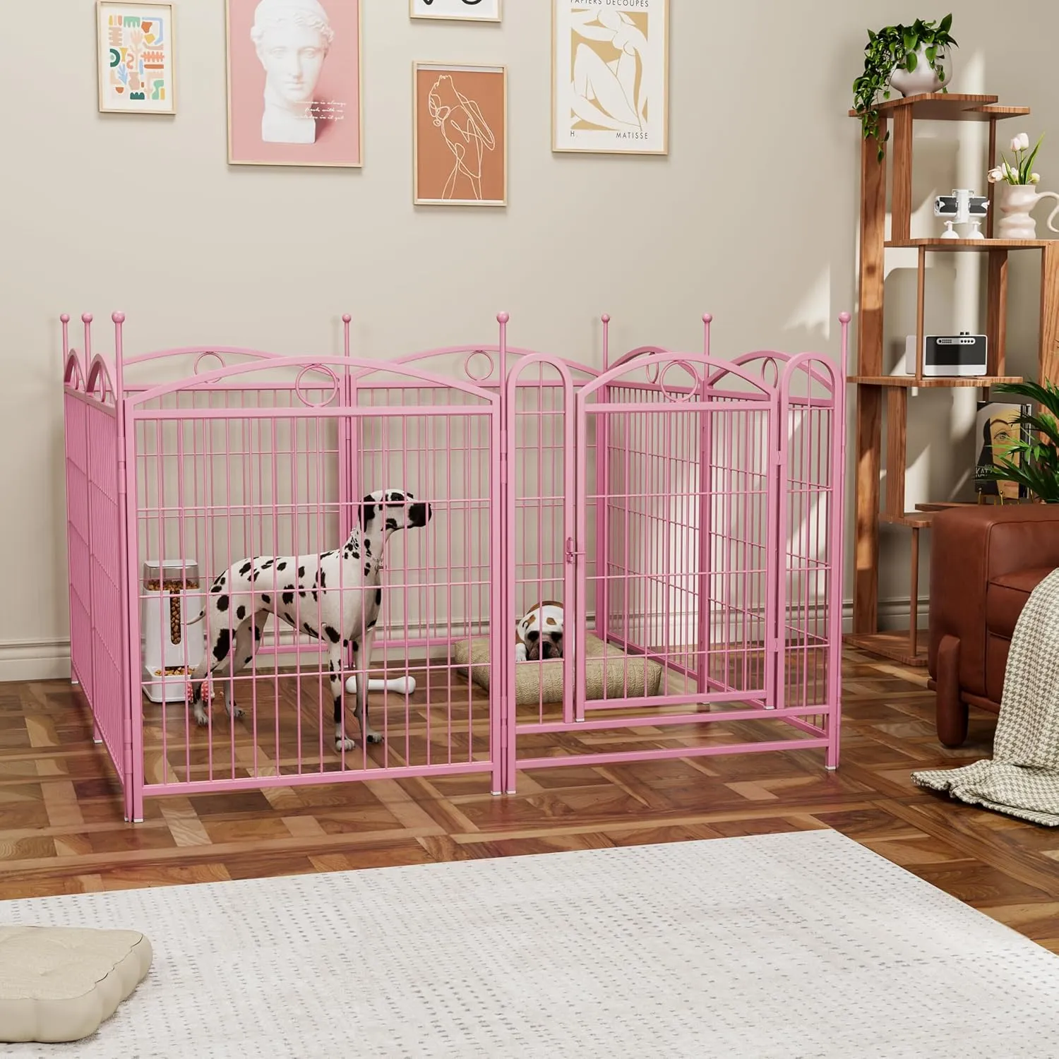Dog Playpen, 31.7 inch 8 Panels Metal Dog Exercise Pen & Playpen with Door, Foldable Portable Indoor/Outdoor Pet Playpen for Large Medium Dogs and Pet (Pink)
