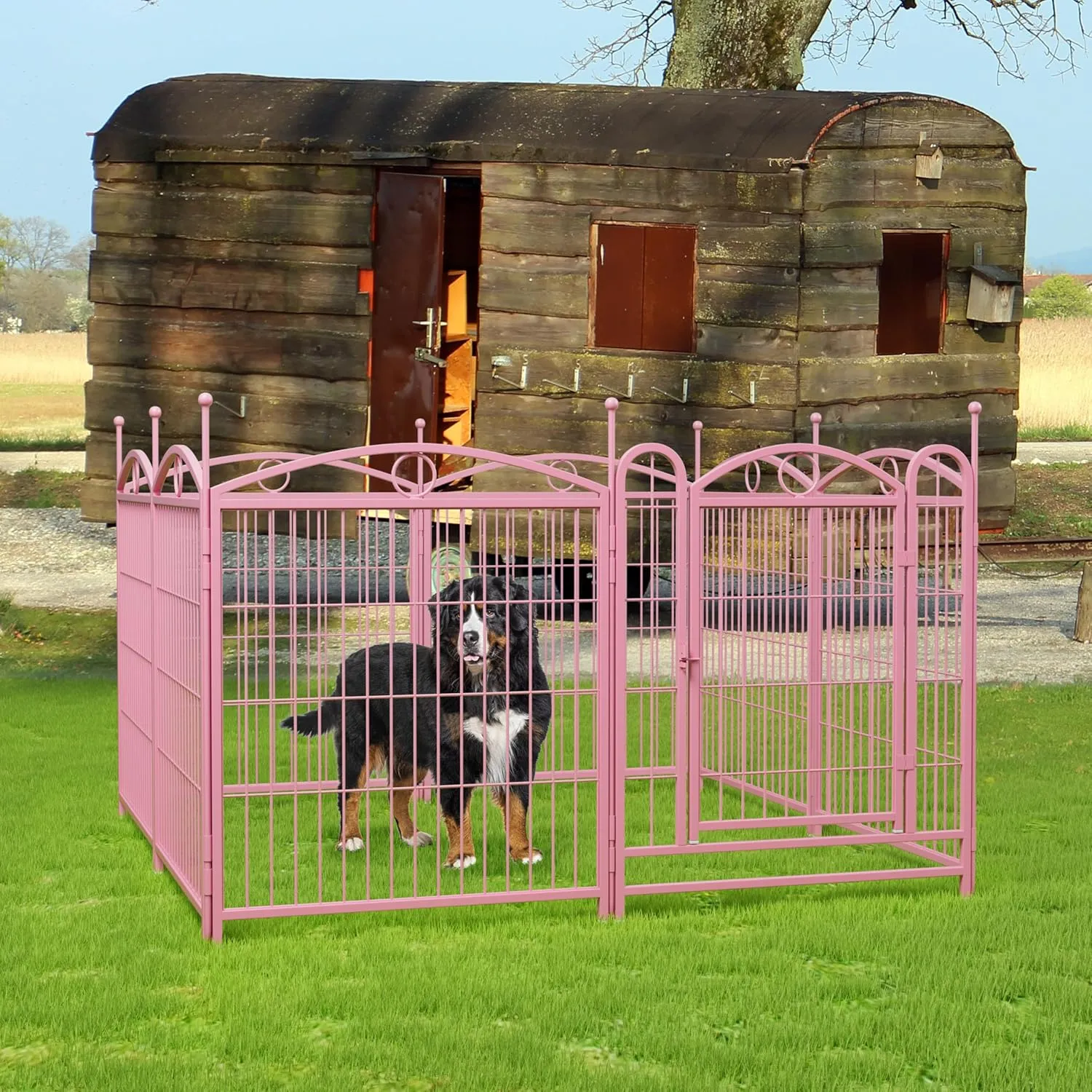 Dog Playpen, 31.7 inch 8 Panels Metal Dog Exercise Pen & Playpen with Door, Foldable Portable Indoor/Outdoor Pet Playpen for Large Medium Dogs and Pet (Pink)
