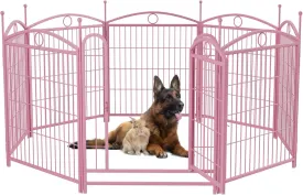 Dog Playpen, 31.7 inch 8 Panels Metal Dog Exercise Pen & Playpen with Door, Foldable Portable Indoor/Outdoor Pet Playpen for Large Medium Dogs and Pet (Pink)