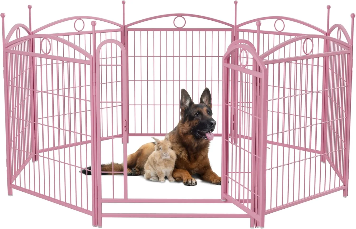 Dog Playpen, 31.7 inch 8 Panels Metal Dog Exercise Pen & Playpen with Door, Foldable Portable Indoor/Outdoor Pet Playpen for Large Medium Dogs and Pet (Pink)