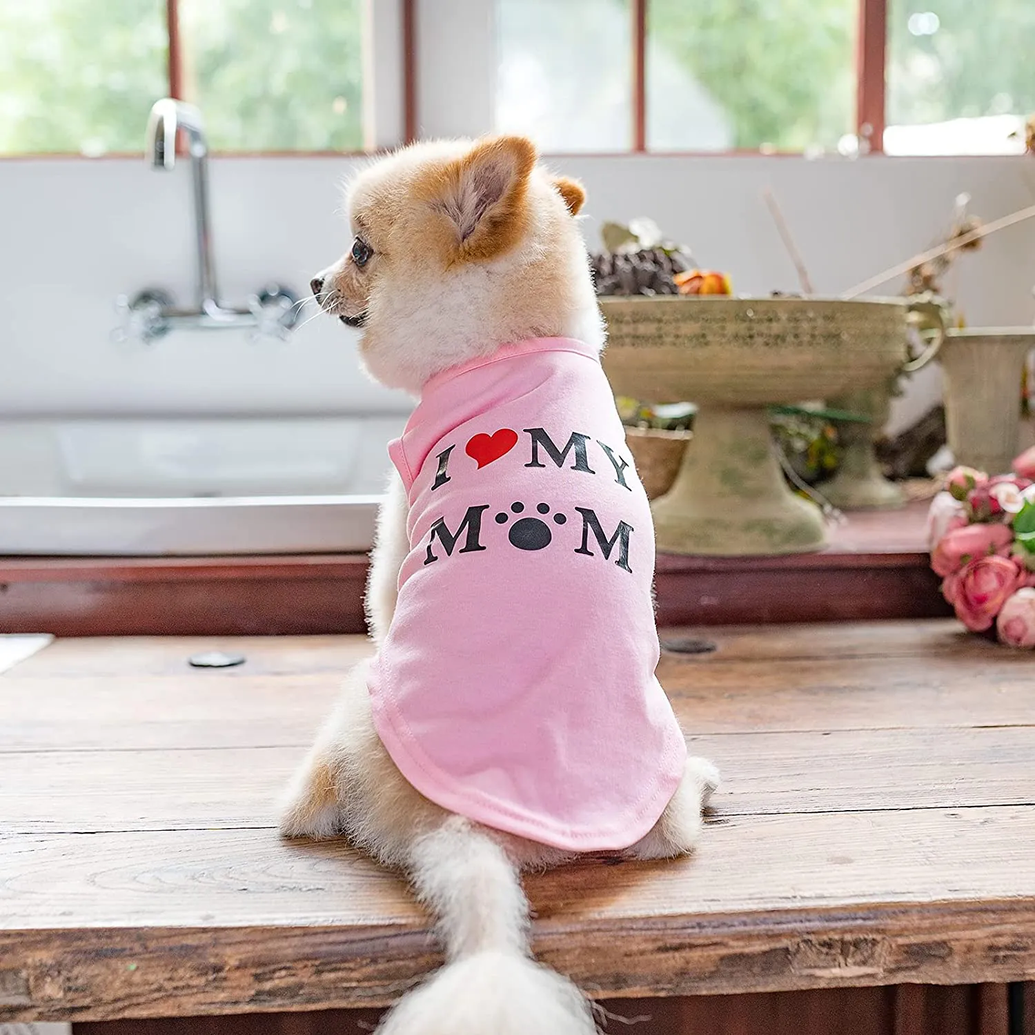 Dog T Shirts Pet Summer Vests I Love My Mom Dog Clothes with Fashion Printing 2 Pack