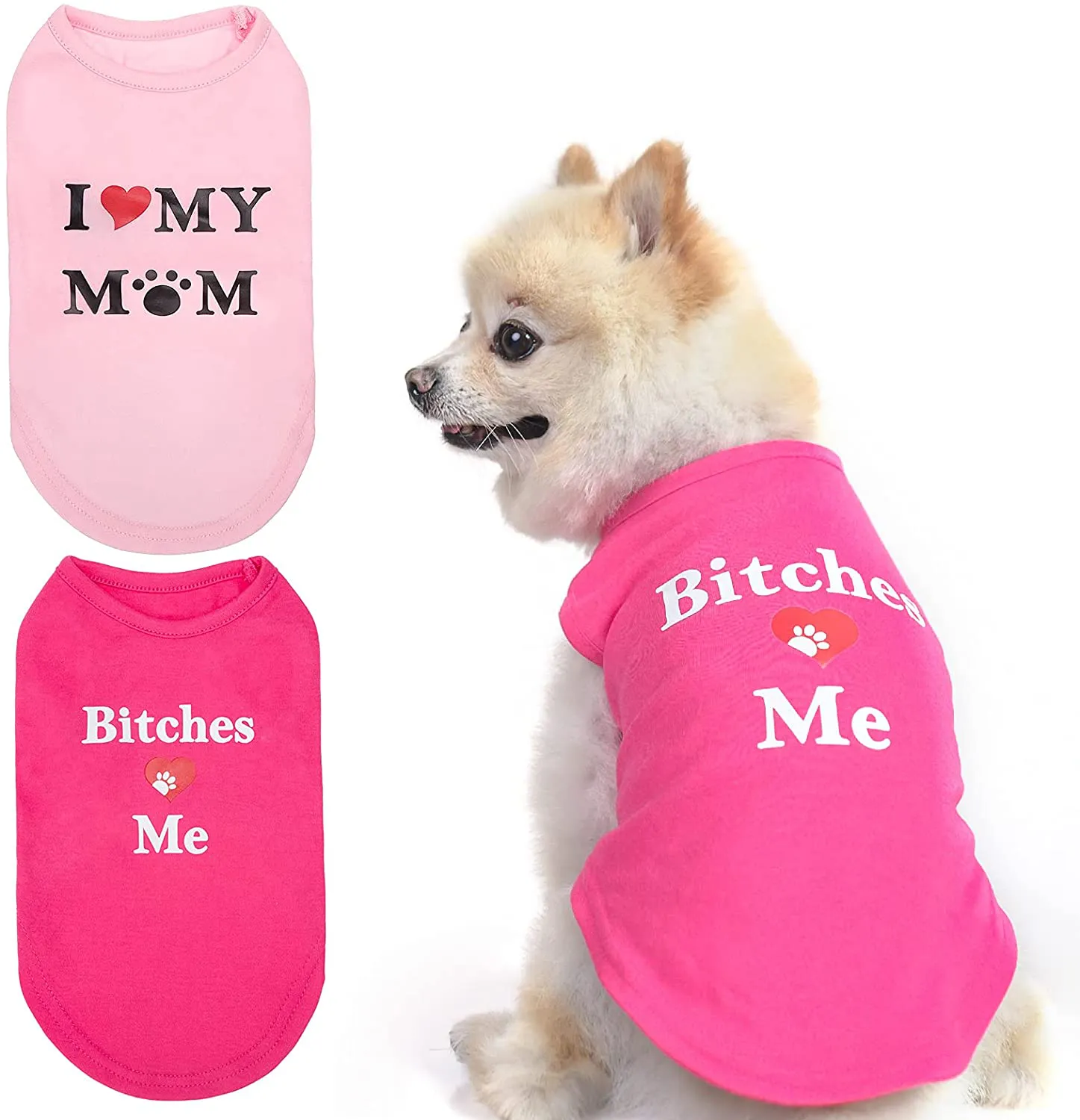 Dog T Shirts Pet Summer Vests I Love My Mom Dog Clothes with Fashion Printing 2 Pack
