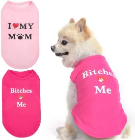 Dog T Shirts Pet Summer Vests I Love My Mom Dog Clothes with Fashion Printing 2 Pack