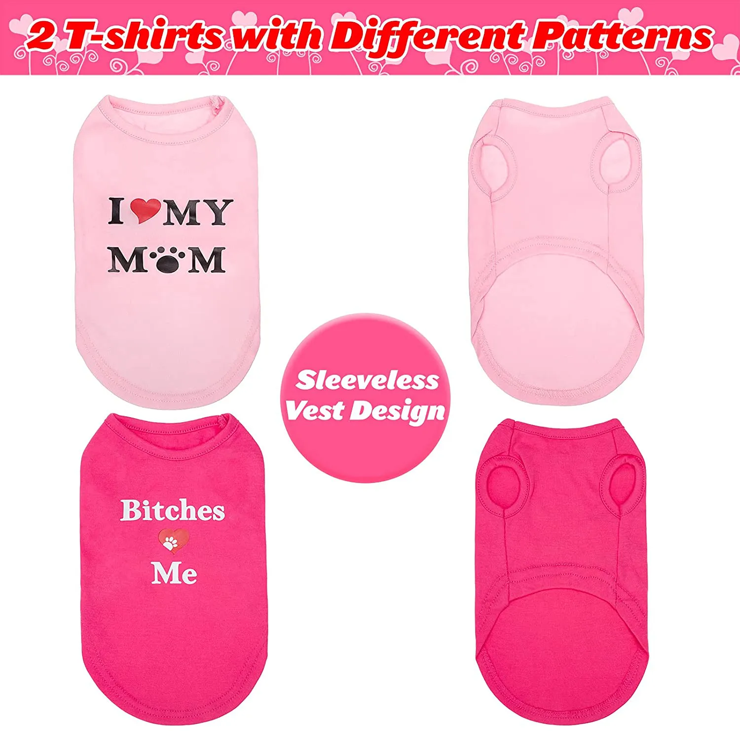 Dog T Shirts Pet Summer Vests I Love My Mom Dog Clothes with Fashion Printing 2 Pack