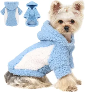 Fleece Dog Sweater, Winter Warm Smll Dog Clothes for Girls Boy, Puppy Hoodie Pullover Pet Clothes for Cat Puppy Chihuahua(Blue, XS)