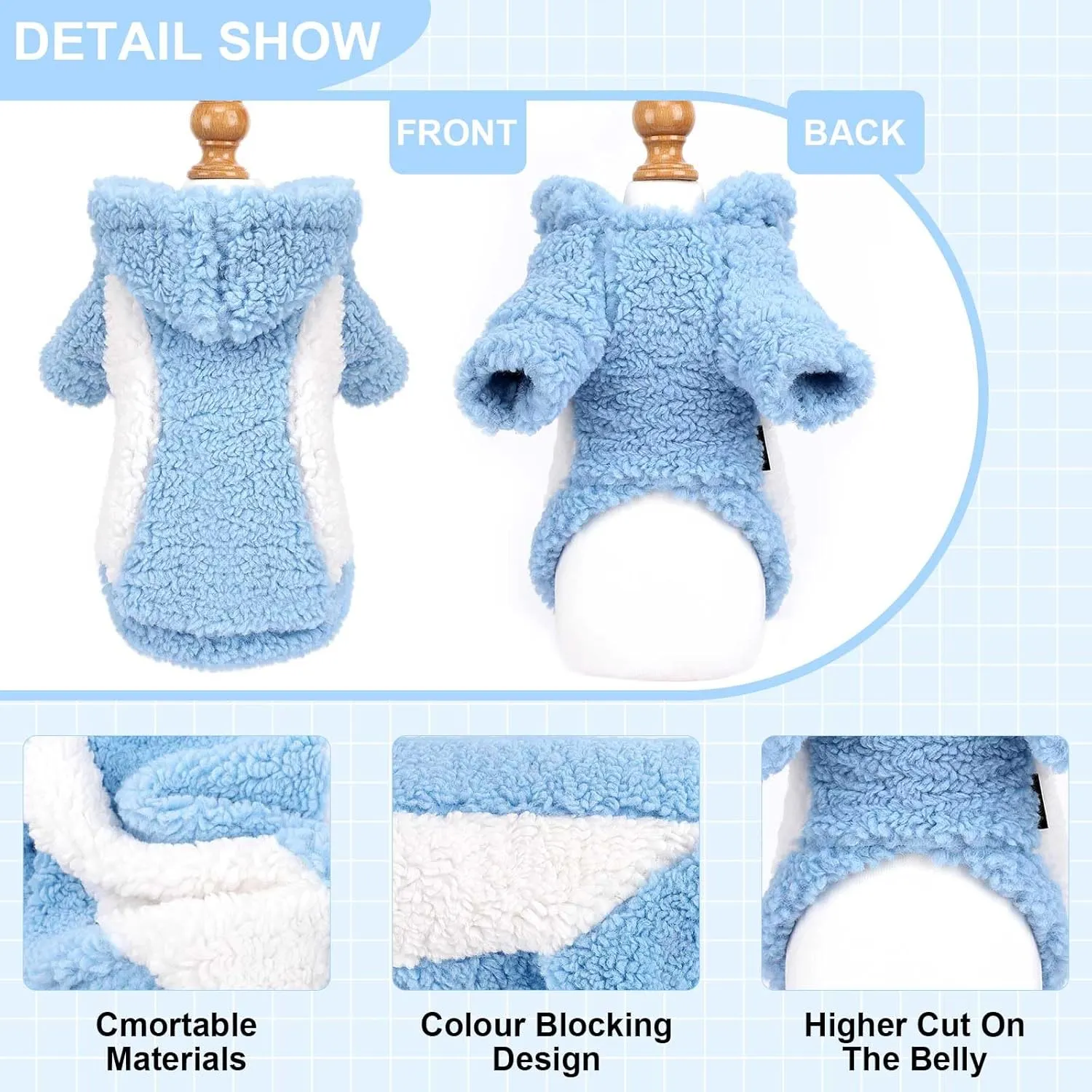 Fleece Dog Sweater, Winter Warm Smll Dog Clothes for Girls Boy, Puppy Hoodie Pullover Pet Clothes for Cat Puppy Chihuahua(Blue, XS)