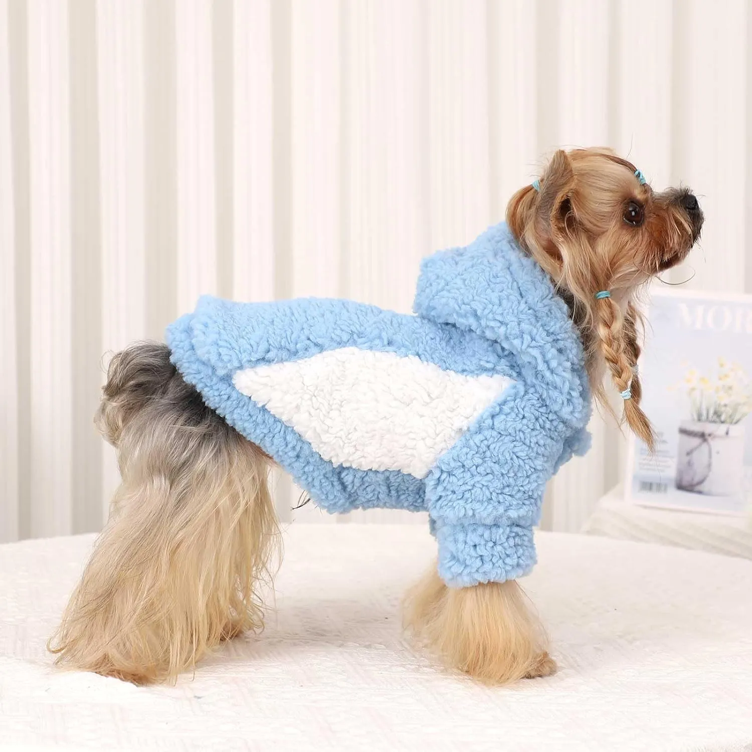 Fleece Dog Sweater, Winter Warm Smll Dog Clothes for Girls Boy, Puppy Hoodie Pullover Pet Clothes for Cat Puppy Chihuahua(Blue, XS)
