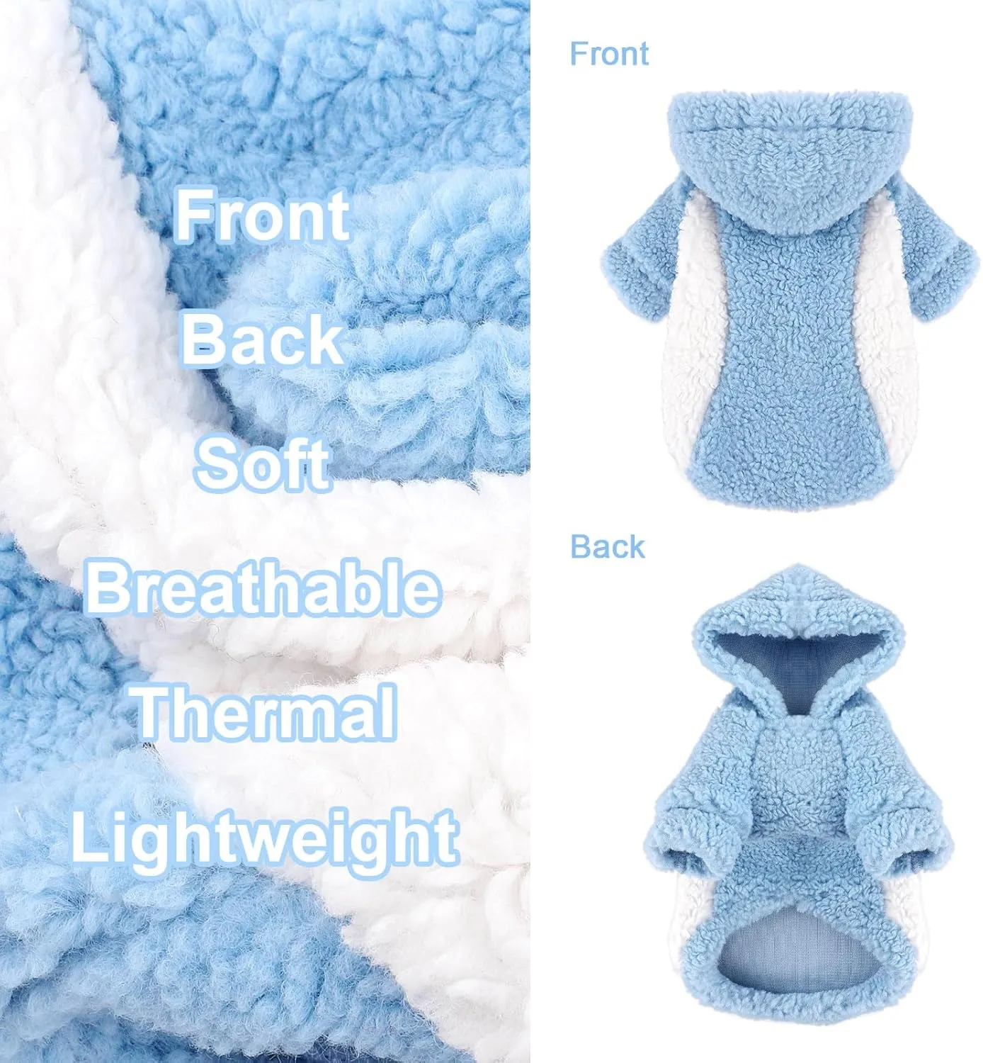 Fleece Dog Sweater, Winter Warm Smll Dog Clothes for Girls Boy, Puppy Hoodie Pullover Pet Clothes for Cat Puppy Chihuahua(Blue, XS)