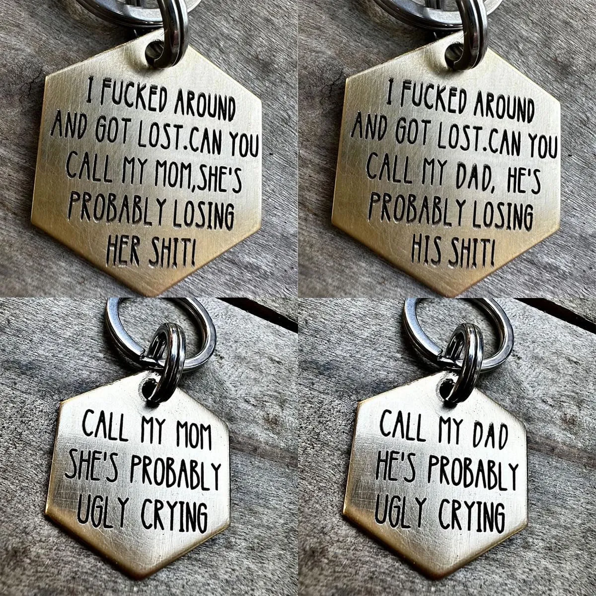 Funny Dog Tag,Dog Collar Tag Dog Id Tag I Fucked Aroun and Got Lost .Can You Call My Mom,She's Probably Losing Her Shit,Cute Pet Tag Keychain for Dog Cats Owner (I Fucked AroundDAD)