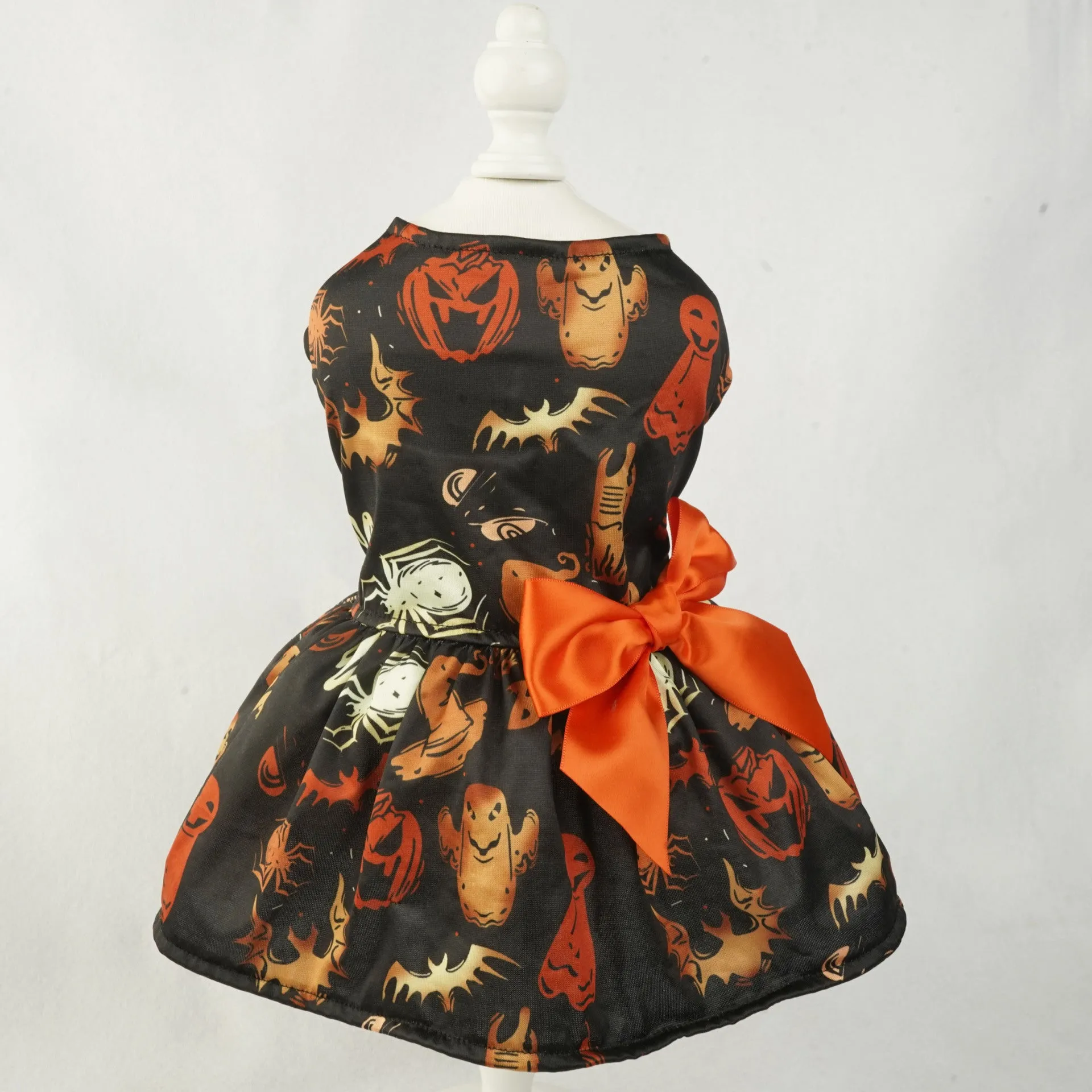 Halloween Small Dog Clothes Pet Dress Pumpkin Print Dress Mesh Dress Pet Party Clothing Cat Dog Costume