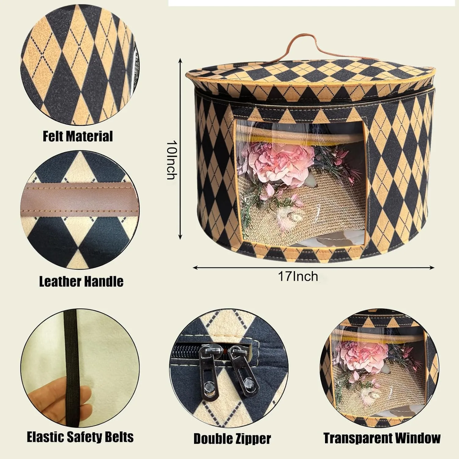 Hats Boxes for Women Storage Travel Organizer with Handles for Closet Wide Brims Hat Carrier Case with Cardboard Stuffed Animal Toy Organizer