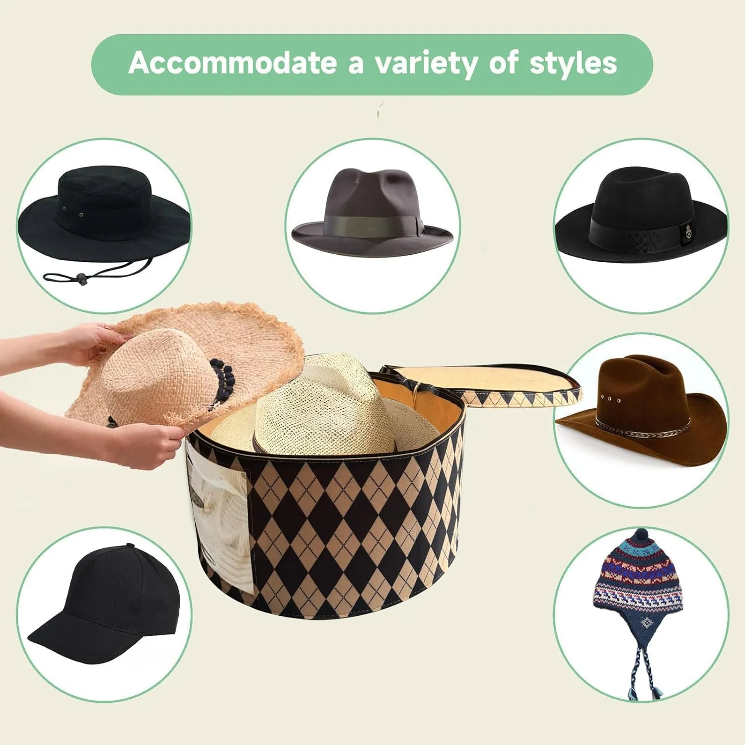 Hats Boxes for Women Storage Travel Organizer with Handles for Closet Wide Brims Hat Carrier Case with Cardboard Stuffed Animal Toy Organizer