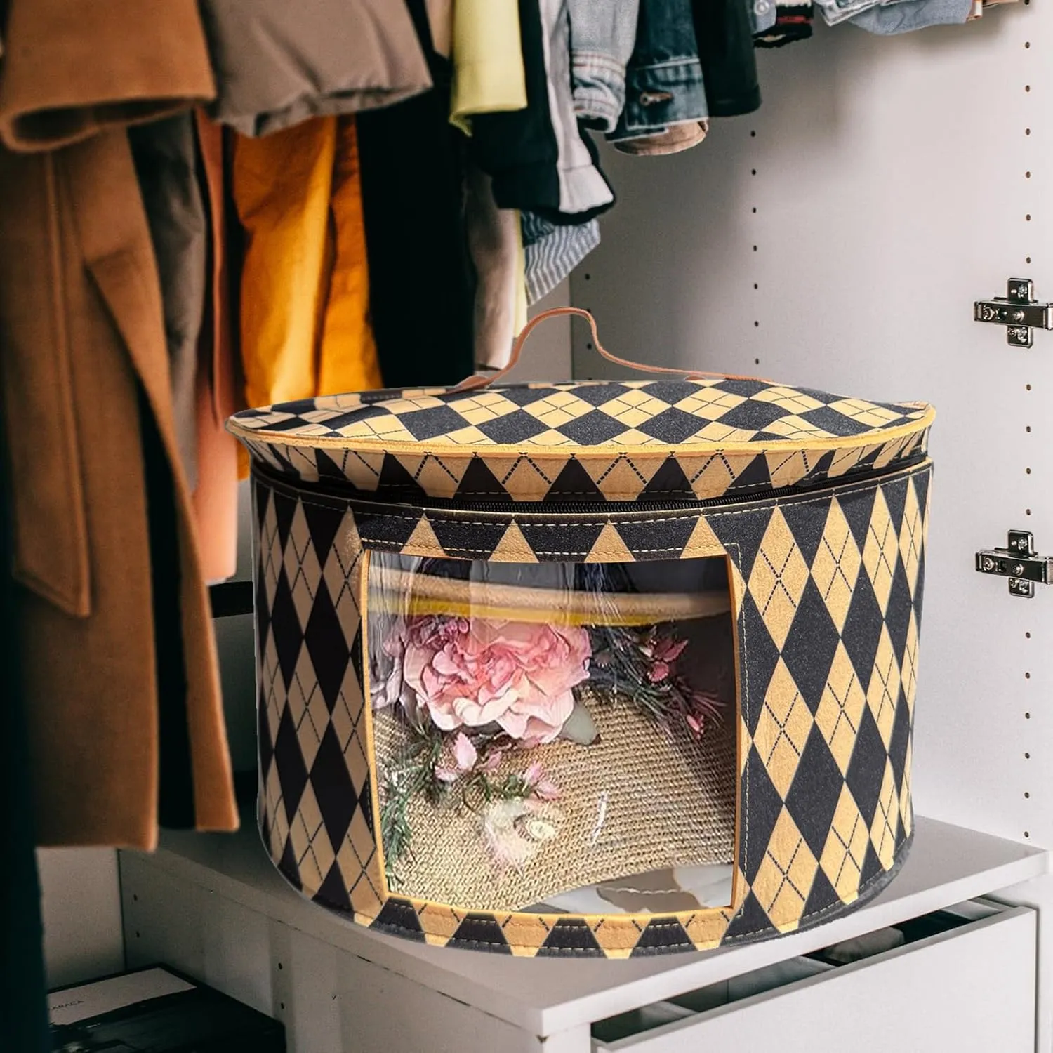 Hats Boxes for Women Storage Travel Organizer with Handles for Closet Wide Brims Hat Carrier Case with Cardboard Stuffed Animal Toy Organizer