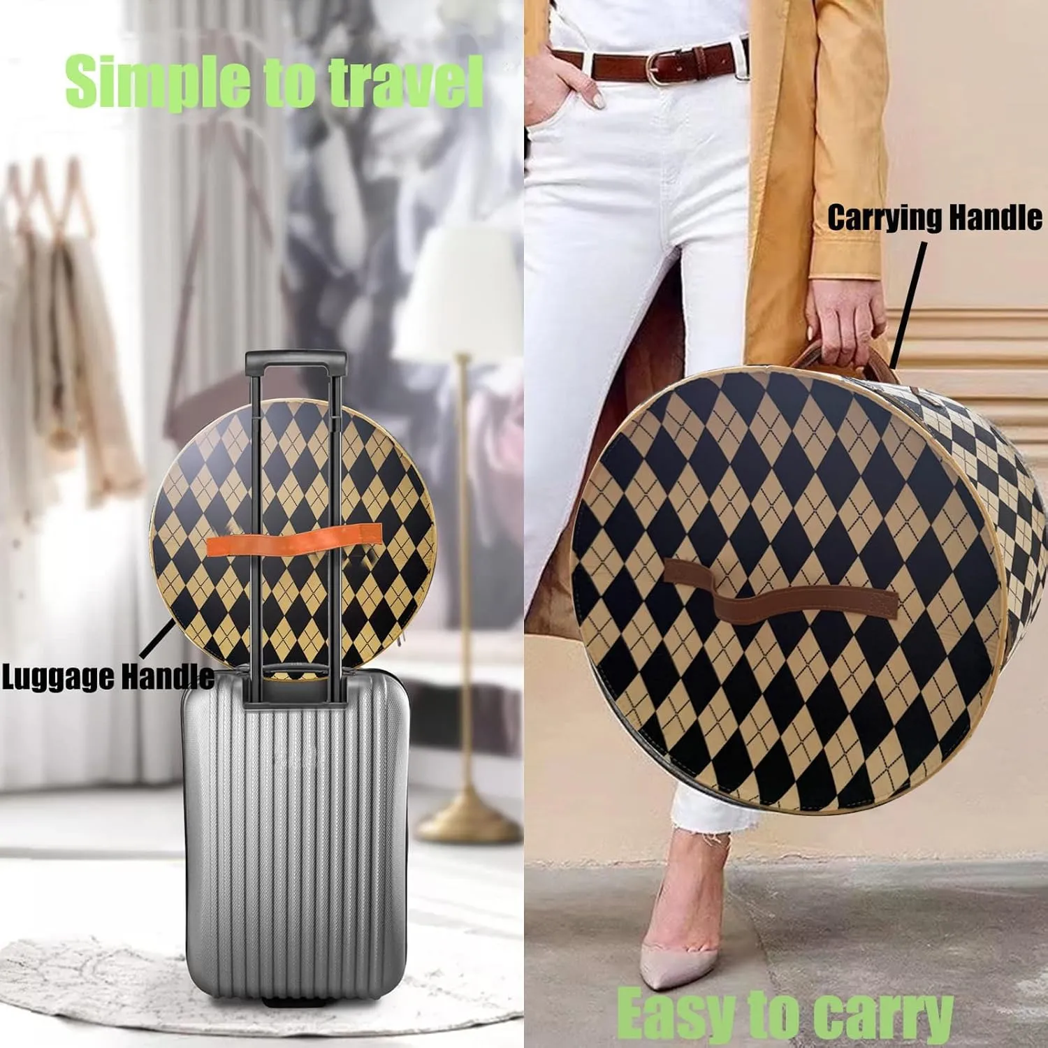 Hats Boxes for Women Storage Travel Organizer with Handles for Closet Wide Brims Hat Carrier Case with Cardboard Stuffed Animal Toy Organizer