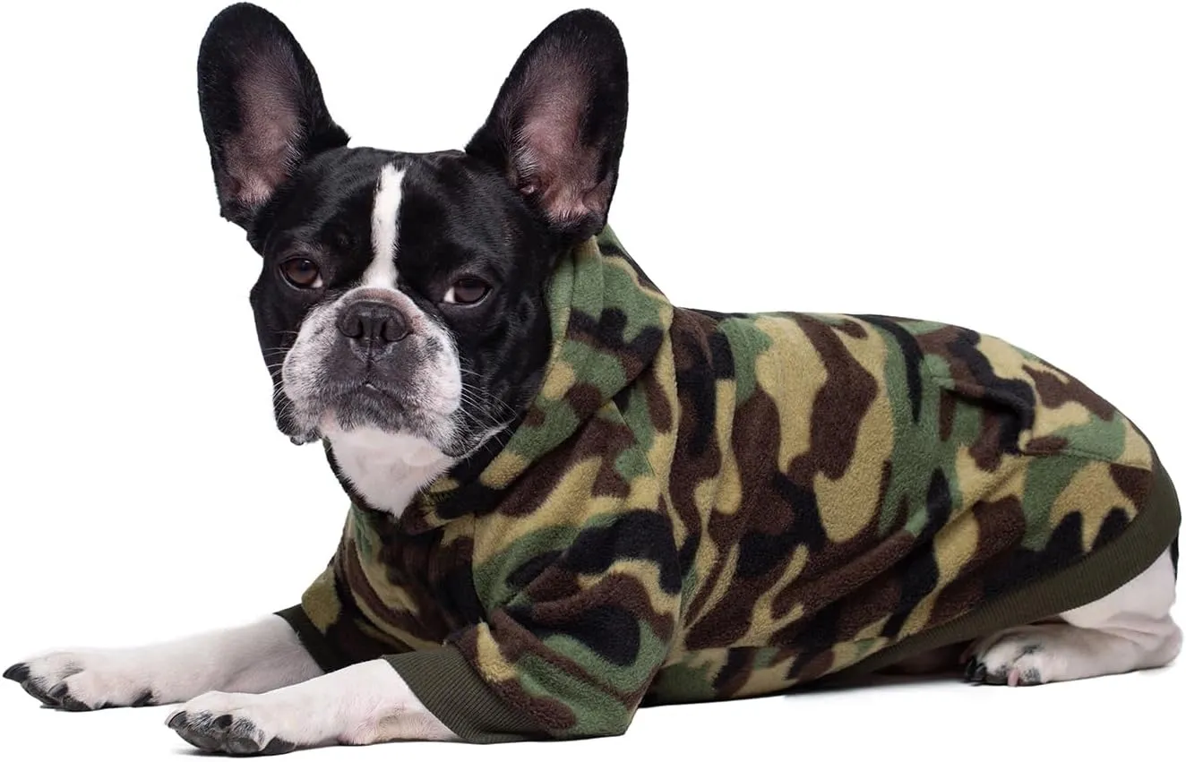 HDKUW Small Dog Hoodie, Camouflage Polar Fleece Dog Jacket with Leash Hole, Warm Dog Coat Outfits for Puppy Small Dogs Girl Boy Green S