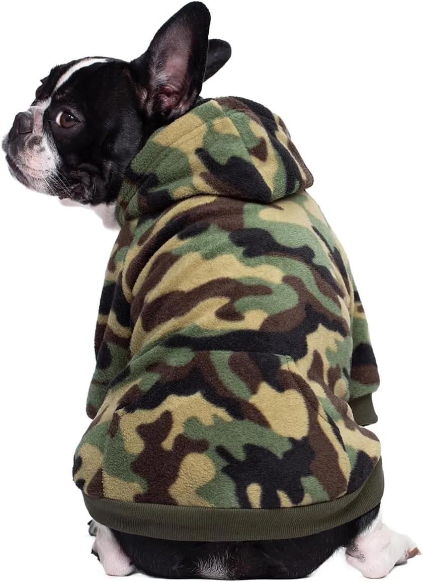 HDKUW Small Dog Hoodie, Camouflage Polar Fleece Dog Jacket with Leash Hole, Warm Dog Coat Outfits for Puppy Small Dogs Girl Boy Green S