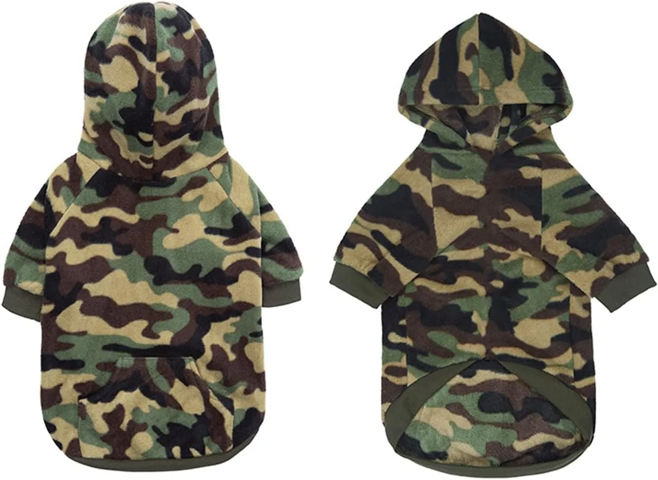 HDKUW Small Dog Hoodie, Camouflage Polar Fleece Dog Jacket with Leash Hole, Warm Dog Coat Outfits for Puppy Small Dogs Girl Boy Green S