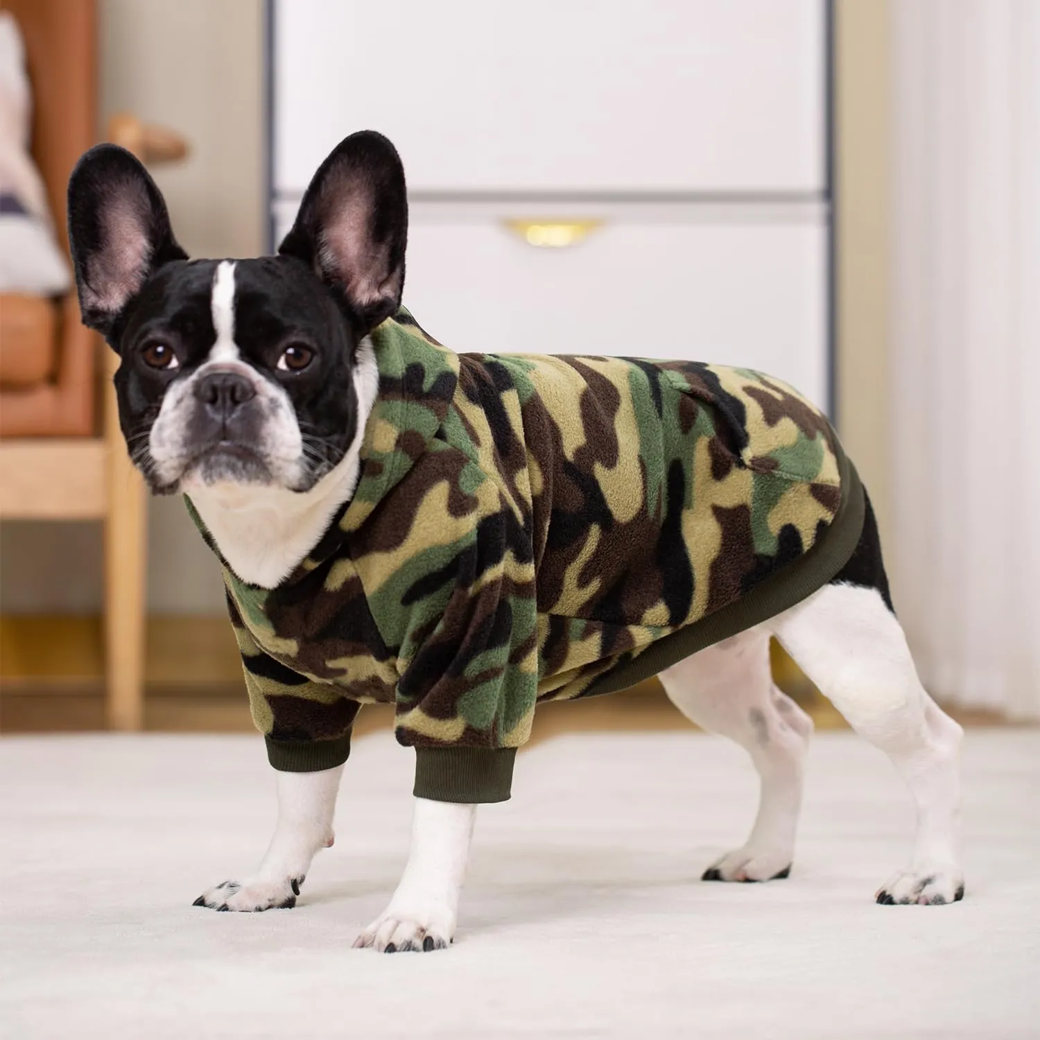 HDKUW Small Dog Hoodie, Camouflage Polar Fleece Dog Jacket with Leash Hole, Warm Dog Coat Outfits for Puppy Small Dogs Girl Boy Green S