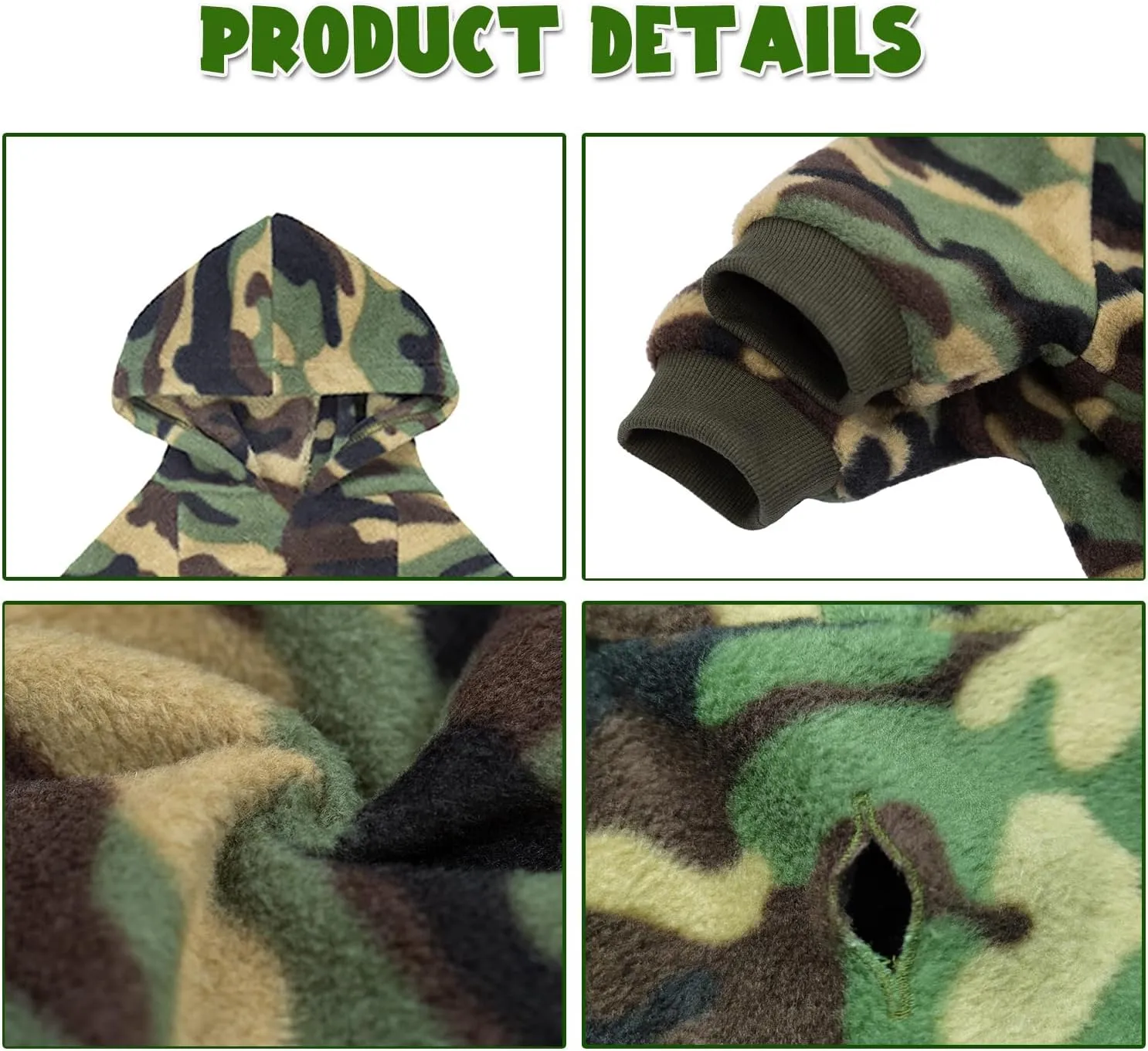 HDKUW Small Dog Hoodie, Camouflage Polar Fleece Dog Jacket with Leash Hole, Warm Dog Coat Outfits for Puppy Small Dogs Girl Boy Green S