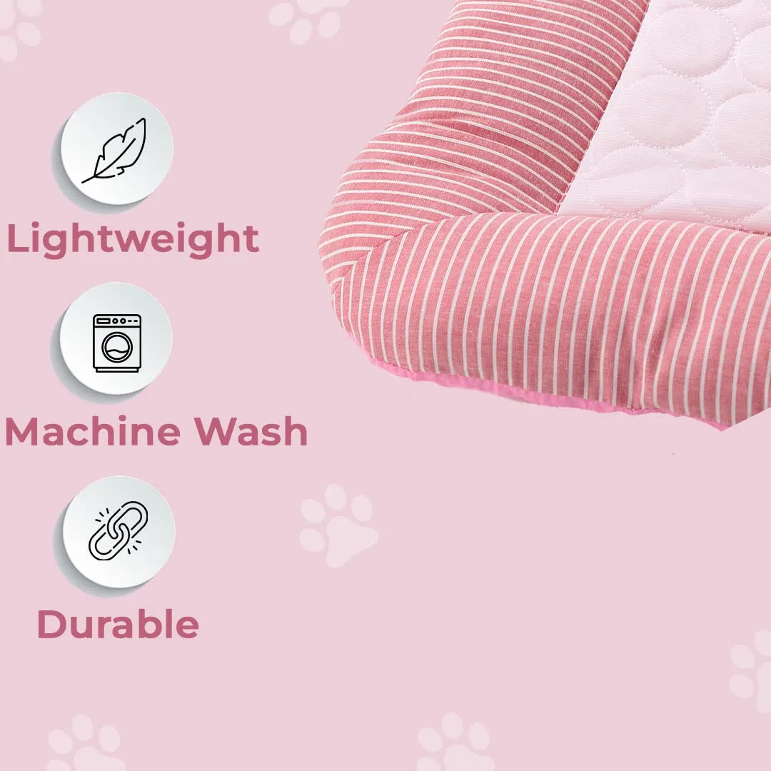 Homestic Rectangular Dog & Cat Bed|Yarn Dyed Oxford Cloth|Nylon and Polyester with Cotton Filling|Self-Cooling Bed for Dog & Cat|Small Light-Weight & Durable Dog Bed|ZQCJ005P-L|Pink