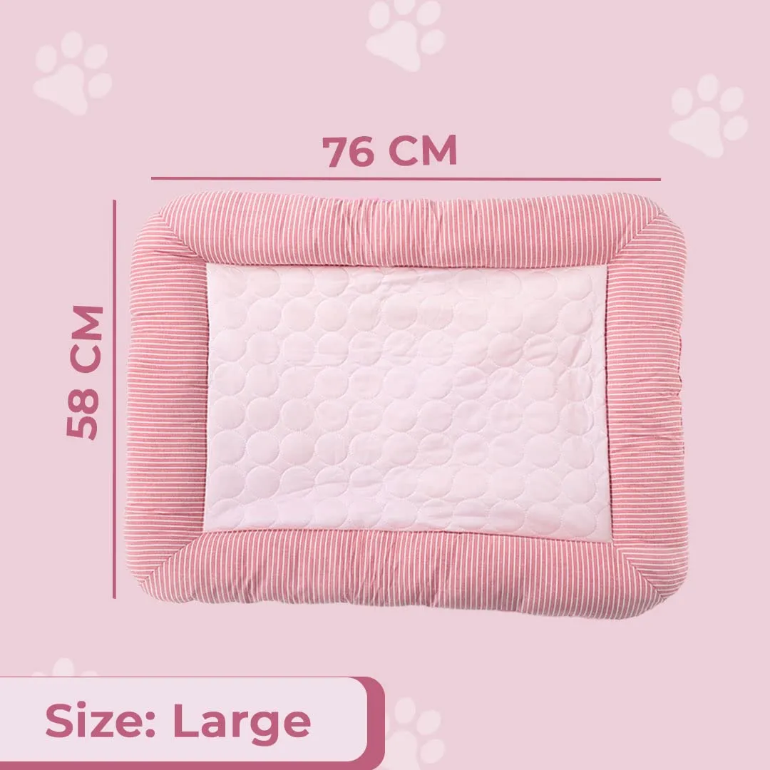 Homestic Rectangular Dog & Cat Bed|Yarn Dyed Oxford Cloth|Nylon and Polyester with Cotton Filling|Self-Cooling Bed for Dog & Cat|Small Light-Weight & Durable Dog Bed|ZQCJ005P-L|Pink