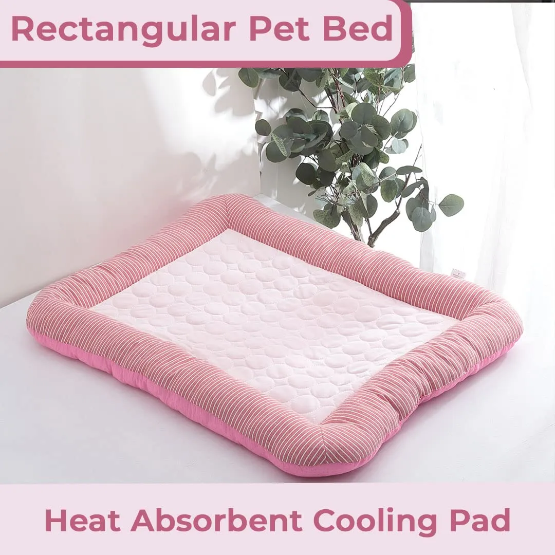 Homestic Rectangular Dog & Cat Bed|Yarn Dyed Oxford Cloth|Nylon and Polyester with Cotton Filling|Self-Cooling Bed for Dog & Cat|Small Light-Weight & Durable Dog Bed|ZQCJ005P-L|Pink