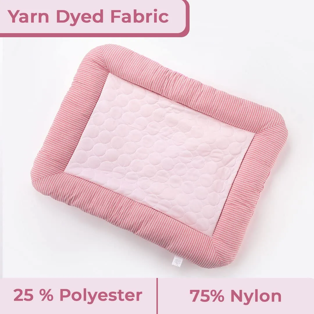 Homestic Rectangular Dog & Cat Bed|Yarn Dyed Oxford Cloth|Nylon and Polyester with Cotton Filling|Self-Cooling Bed for Dog & Cat|Small Light-Weight & Durable Dog Bed|ZQCJ005P-L|Pink
