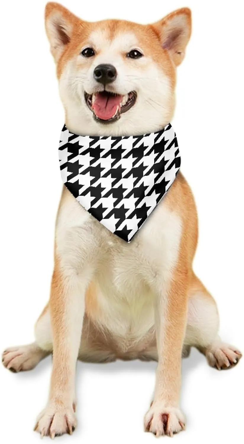 Howilath Dog Bandana - Black & White Houndstooth Washable Triangle Neckerchief - Colorful Bibs Scarf for Cats and Pets