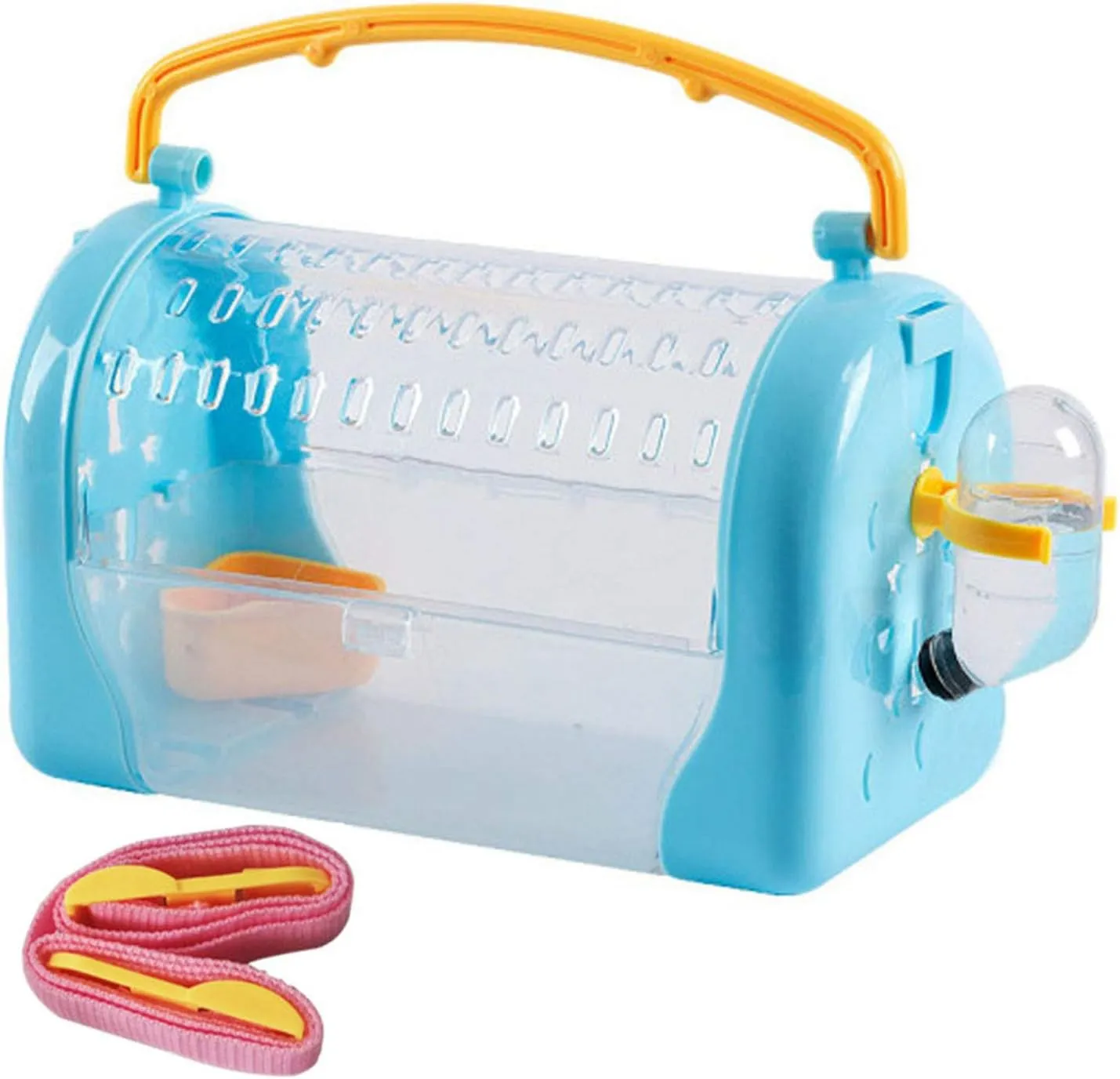 kathson Hamster Cage Travel Carrier Portable Cage with Water Bottle Outgoing Cage and Adjustable Strap Pet Cage for Small Pet Hedgehog Sugar Glider Squirrel MiceBlue