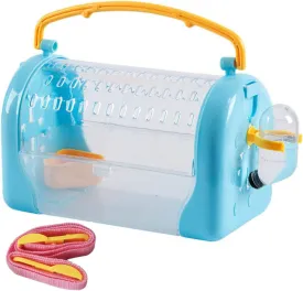 kathson Hamster Cage Travel Carrier Portable Cage with Water Bottle Outgoing Cage and Adjustable Strap Pet Cage for Small Pet Hedgehog Sugar Glider Squirrel MiceBlue