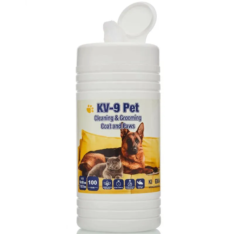 KIVEMA Daily Pet Grooming Wipes for Dog, Cat and Puppies, Cleaning Face Butt Eyes Ears Paws and Body (100 Wipes Jar)