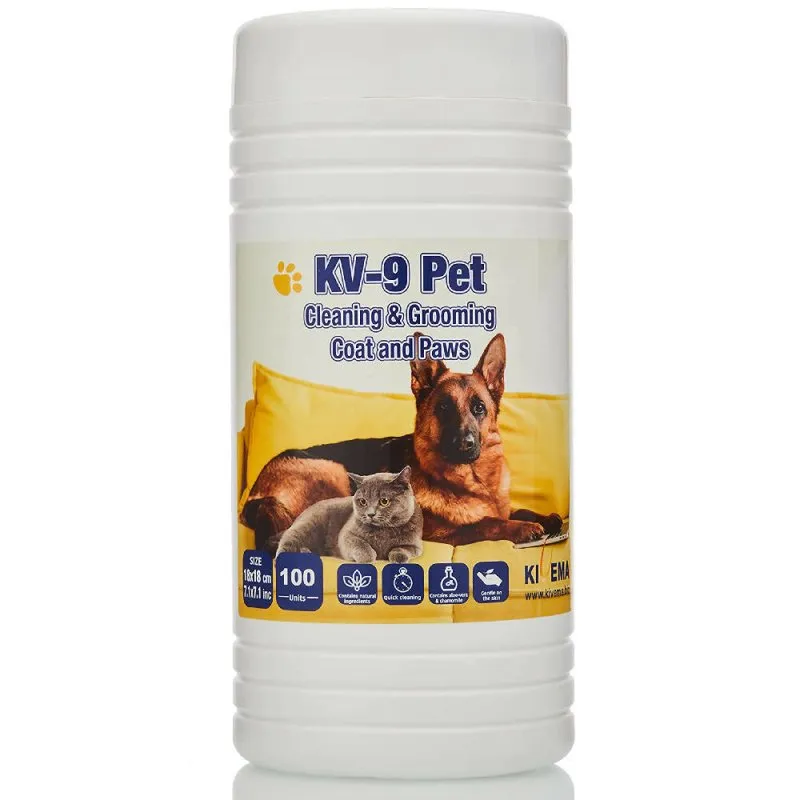 KIVEMA Daily Pet Grooming Wipes for Dog, Cat and Puppies, Cleaning Face Butt Eyes Ears Paws and Body (100 Wipes Jar)