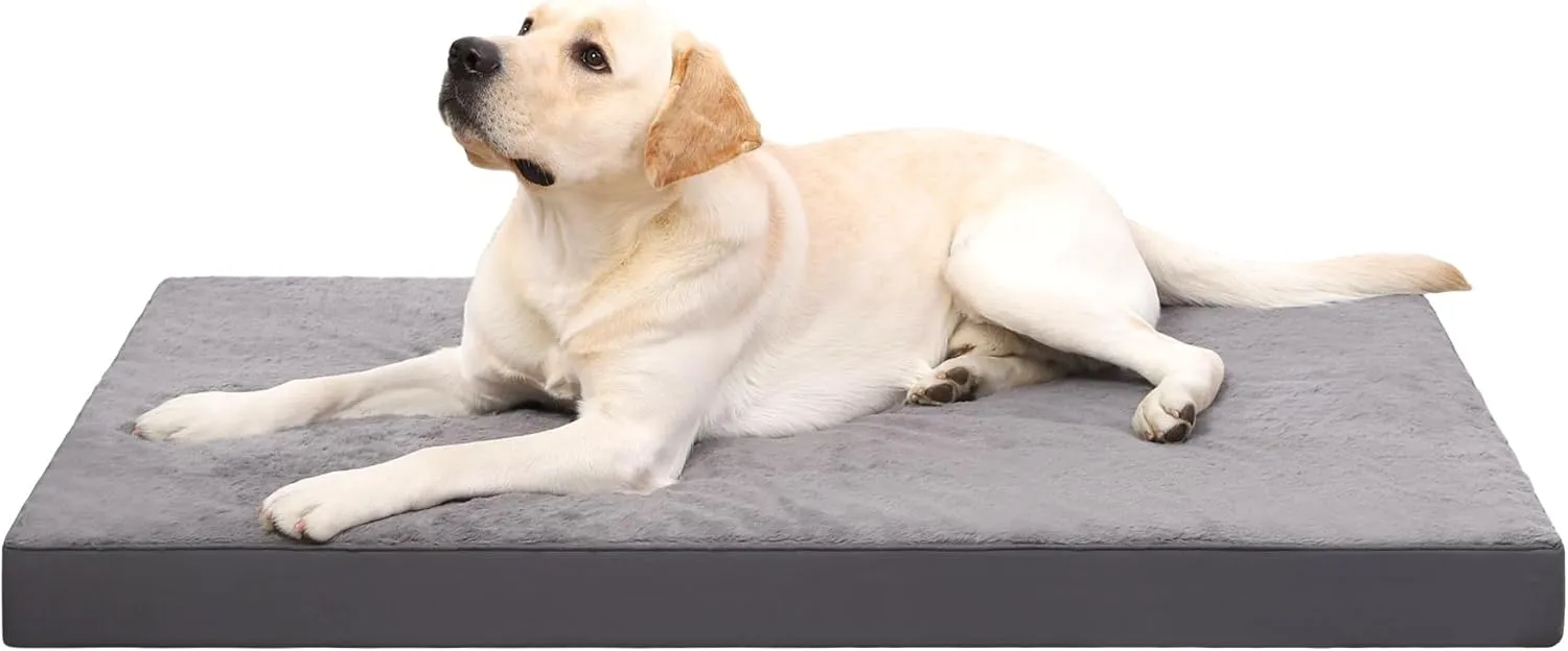 KSIIA Orthopedic Dog Crate Bed - Waterproof, Washable Dog Bed with Egg Crate Foam & Removable Cover, 35 x 22 Inch, Dark Gray