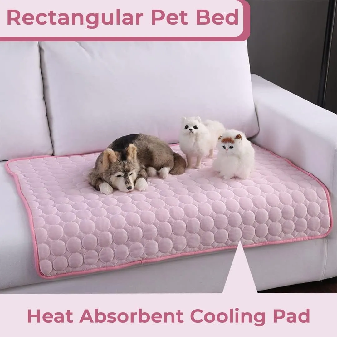 Kuber Industries Rectangular Dog & Cat Bed|Premium Cool Ice Silk with Polyester With Bottom Mesh|Multi-Utility Self-Cooling Pad For Dog & Cat|Light-weight & Durable Dog Bed|ZQCJ001P-XS|Pink(Pack Of 3)