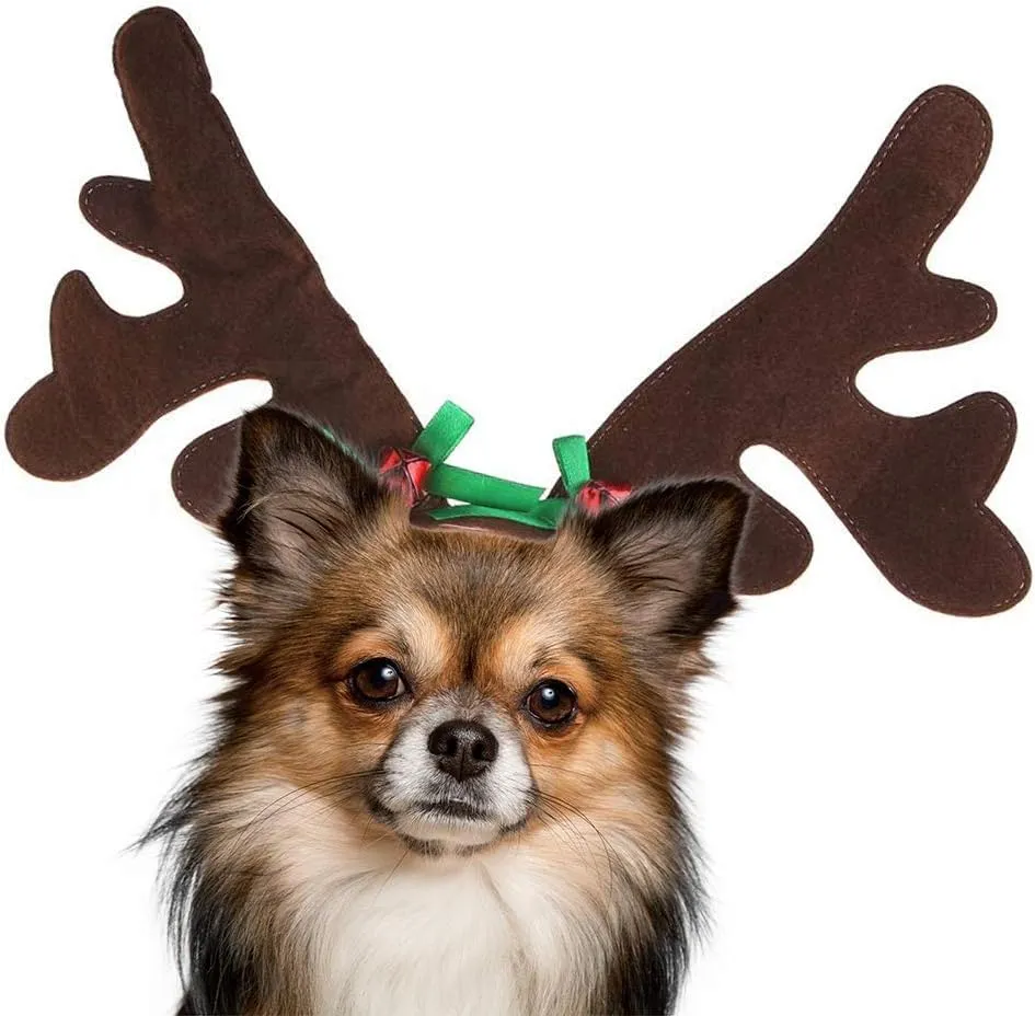 KUDES Dog Christmas Reindeer Antlers Headband Classic Elk Hat Headwear Pet Costumes Accessories