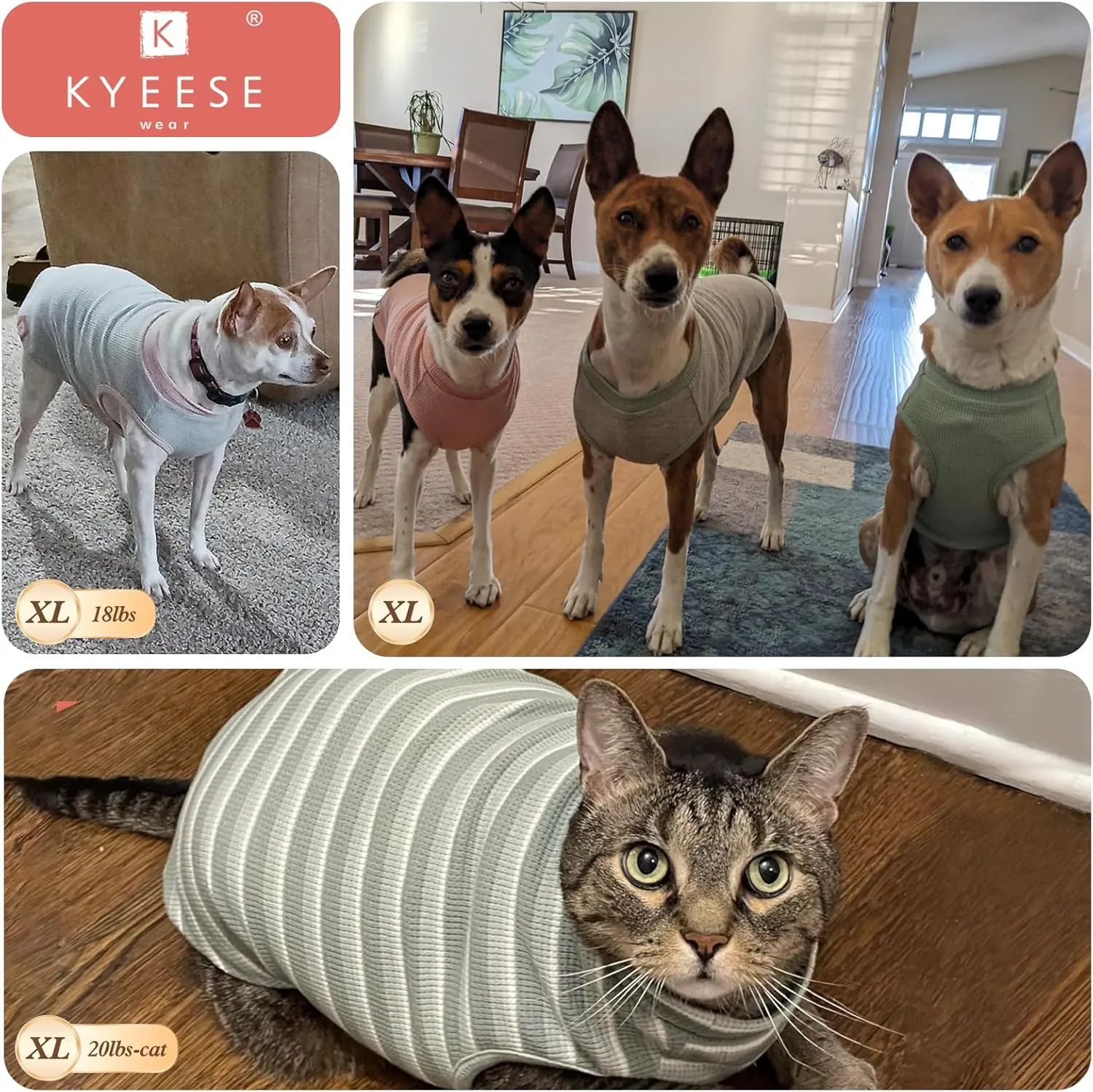 KYEESE 2Pack Dog Shirts Waffle for Small Dogs Stretchy Pet T-Shirts Lightweight Dog Tank Top Sleeveless Dogs Vest Breathable, X-Large, Blue Grey