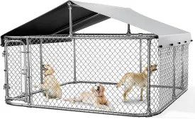 Large Outside Dog Kennel with Roof, 9.8 x 9.8ft Outdoor Dog Crate with Waterproof UV-Resistant Cover for Small Medium Large Breeds