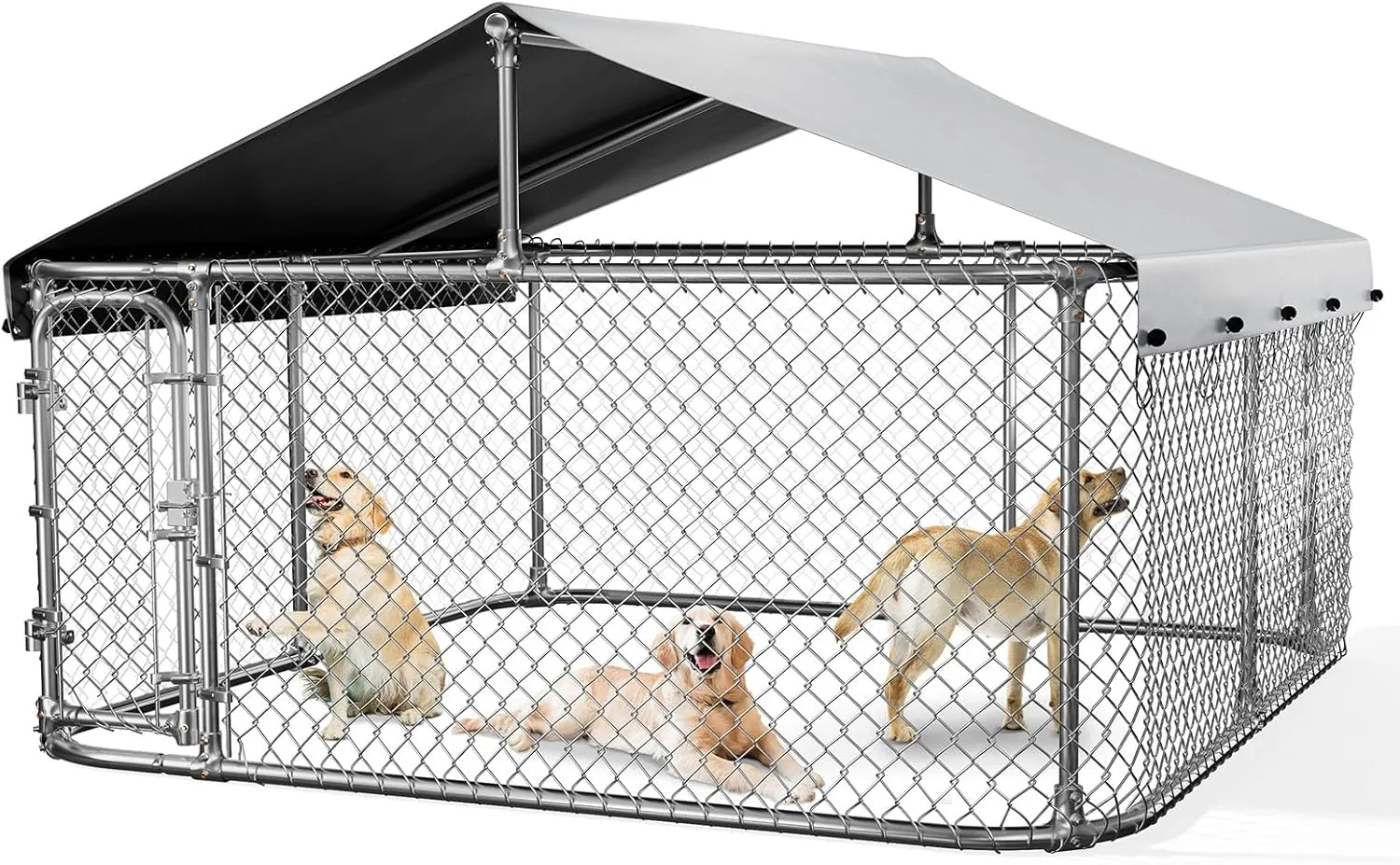 Large Outside Dog Kennel with Roof, 9.8 x 9.8ft Outdoor Dog Crate with Waterproof UV-Resistant Cover for Small Medium Large Breeds