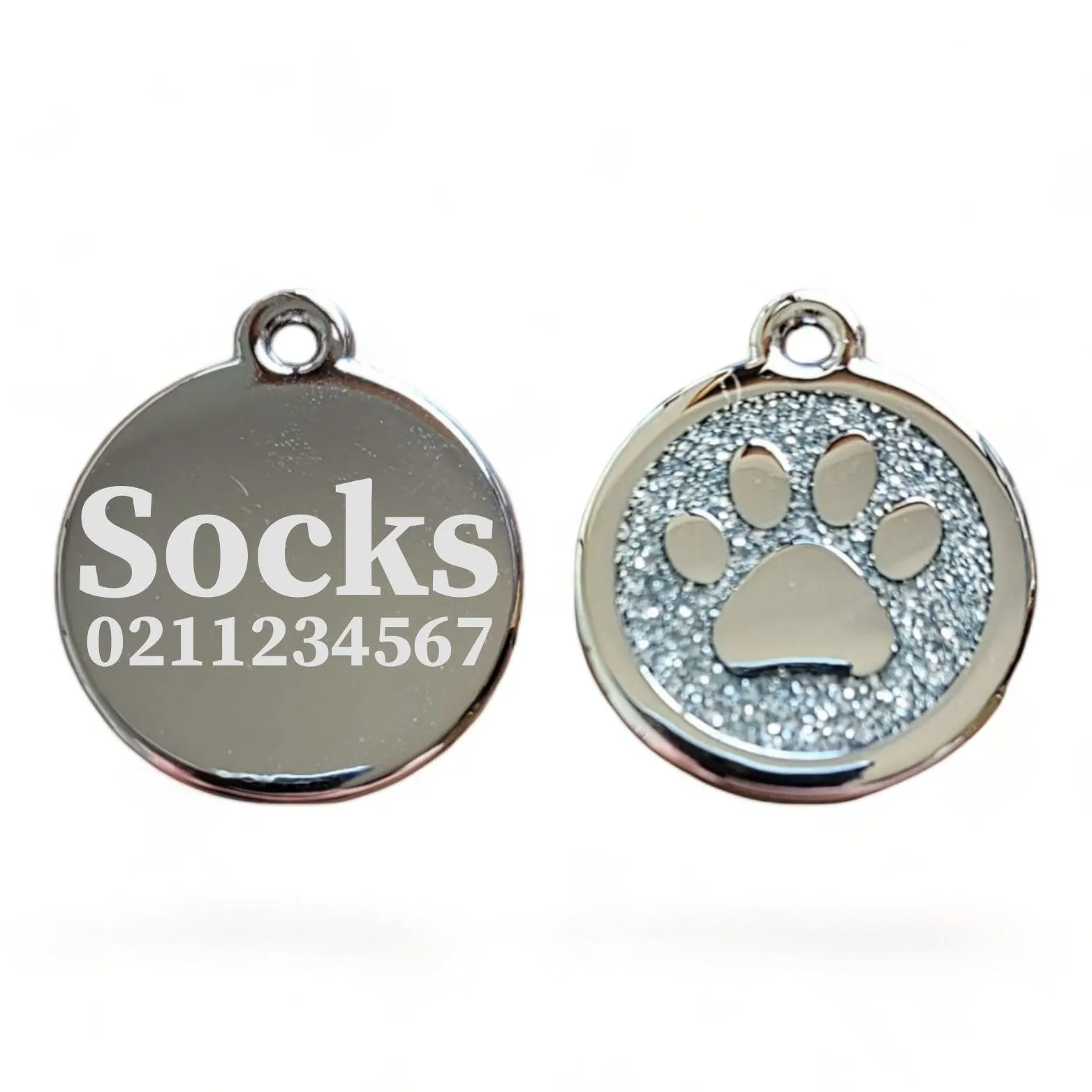 Mini Round Paw Print Cat & Dog ID Pet Tag