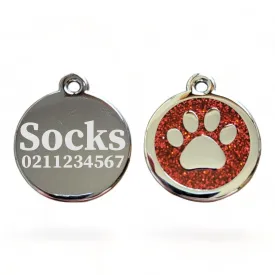 Mini Round Paw Print Cat & Dog ID Pet Tag