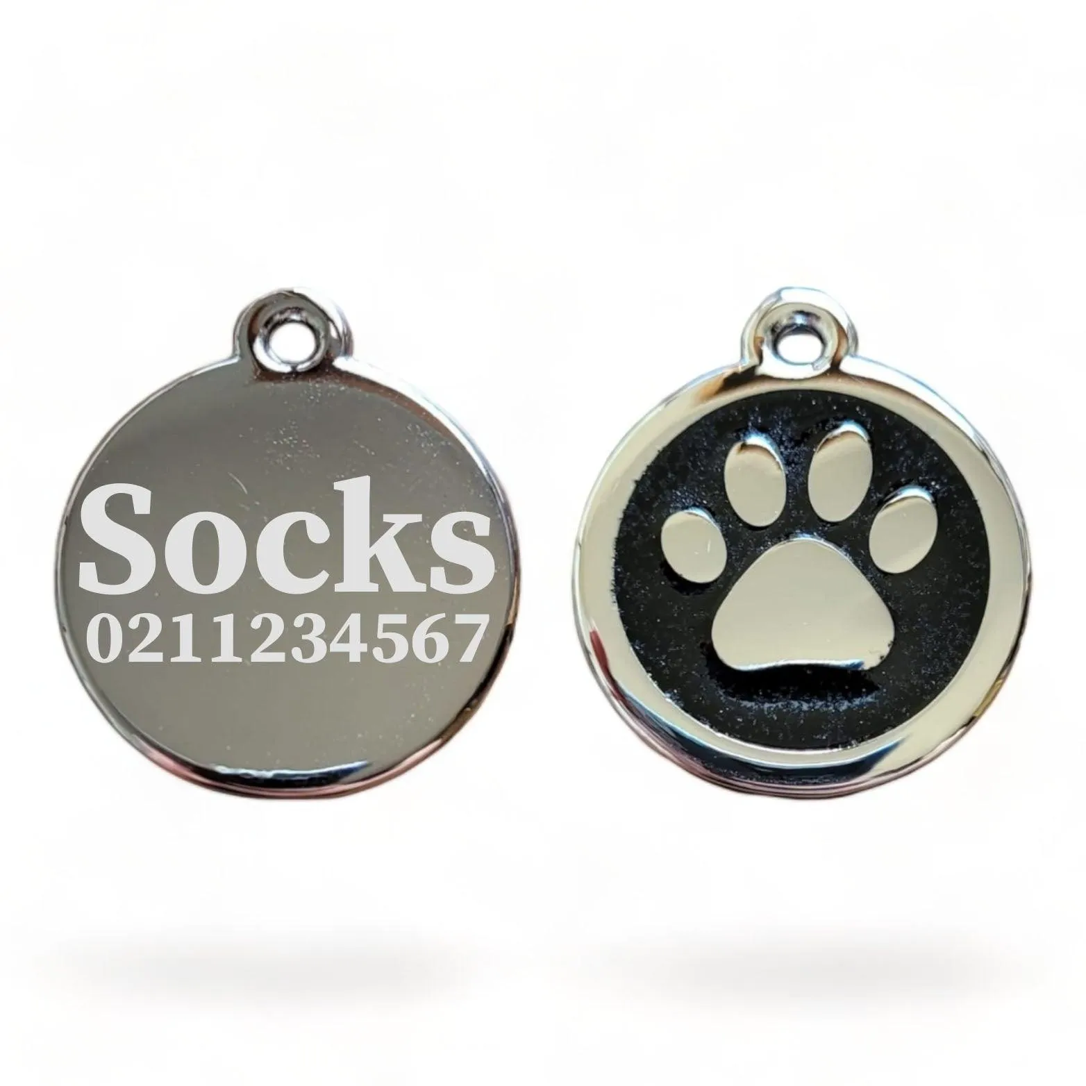 Mini Round Paw Print Cat & Dog ID Pet Tag