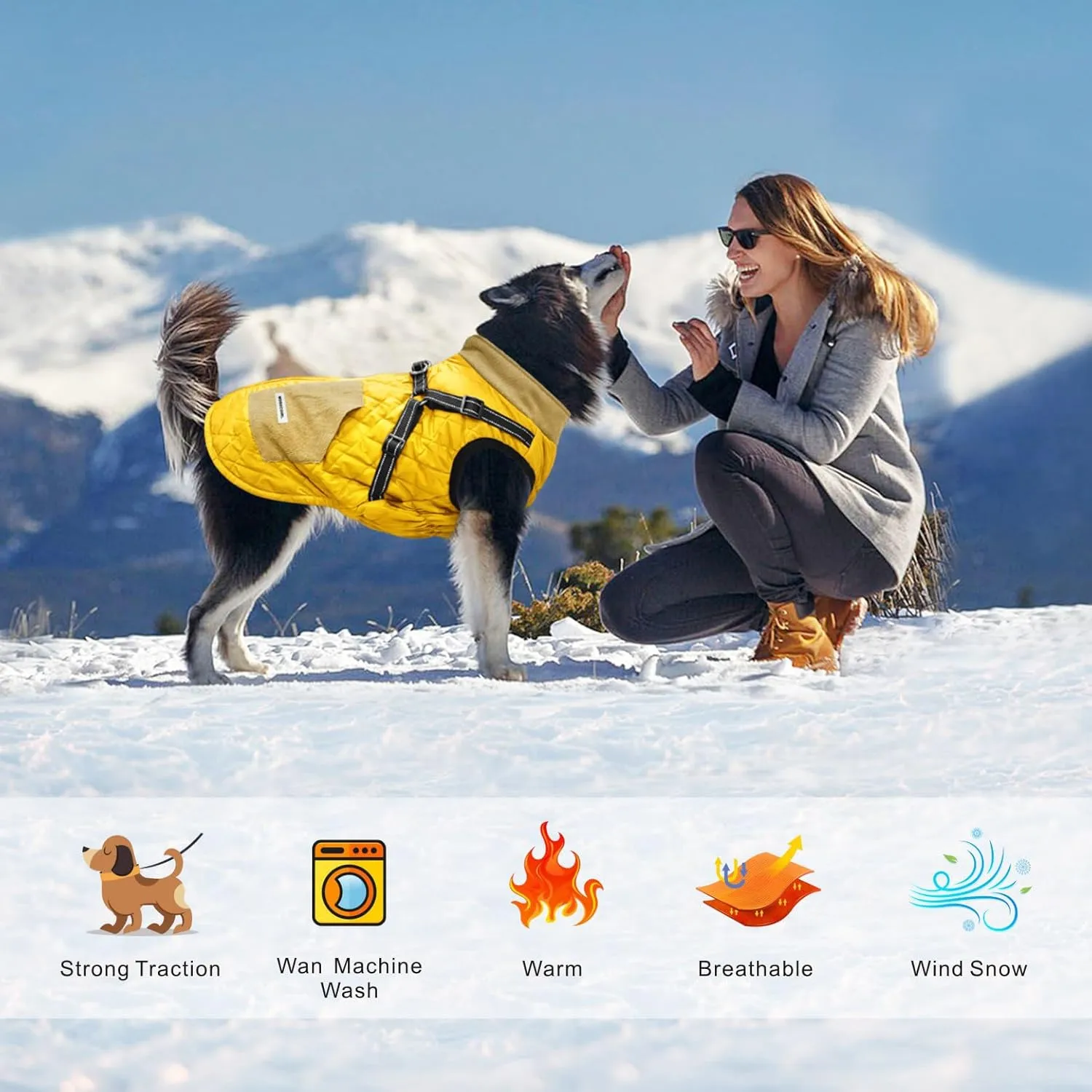 Mosucoirl Warm Dog Coats Pet Clothes, Waterproof Dogs Jacket Reflective Pet Outfits Winter Dog Cold Weather Coat Cozy Snow Jackets Vest for Small Medium Large Dogs Puppy Doggie
