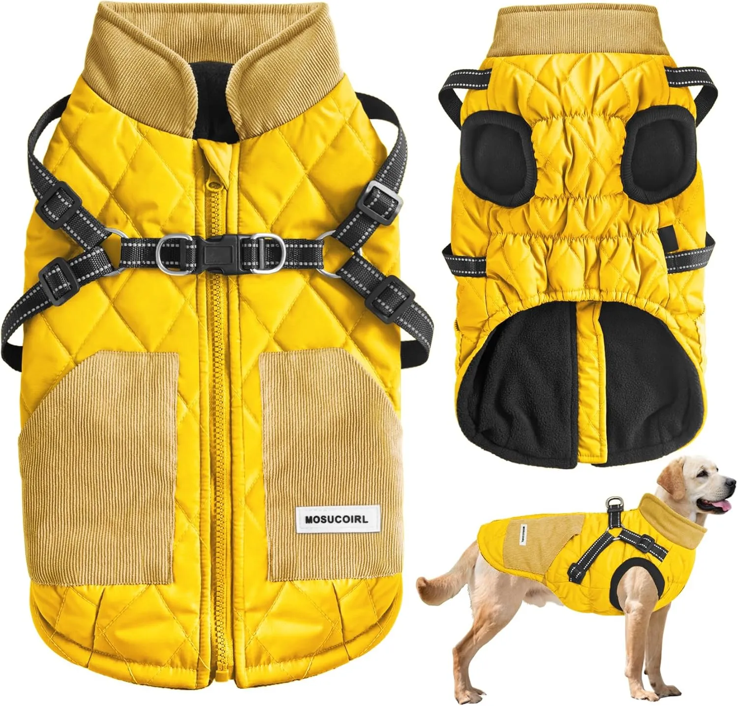 Mosucoirl Warm Dog Coats Pet Clothes, Waterproof Dogs Jacket Reflective Pet Outfits Winter Dog Cold Weather Coat Cozy Snow Jackets Vest for Small Medium Large Dogs Puppy Doggie