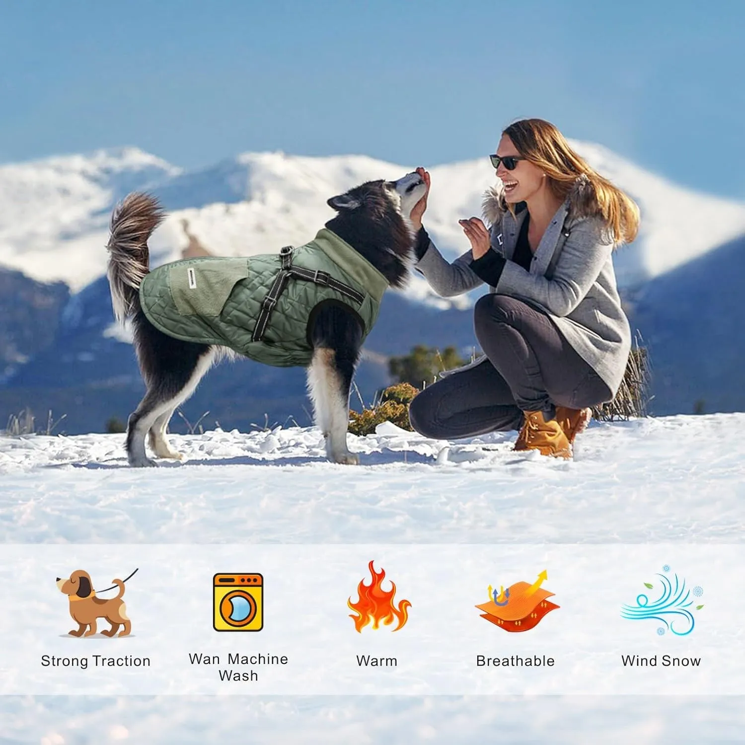 Mosucoirl Warm Dog Coats Pet Clothes, Waterproof Dogs Jacket Reflective Pet Outfits Winter Dog Cold Weather Coat Cozy Snow Jackets Vest for Small Medium Large Dogs Puppy Doggie