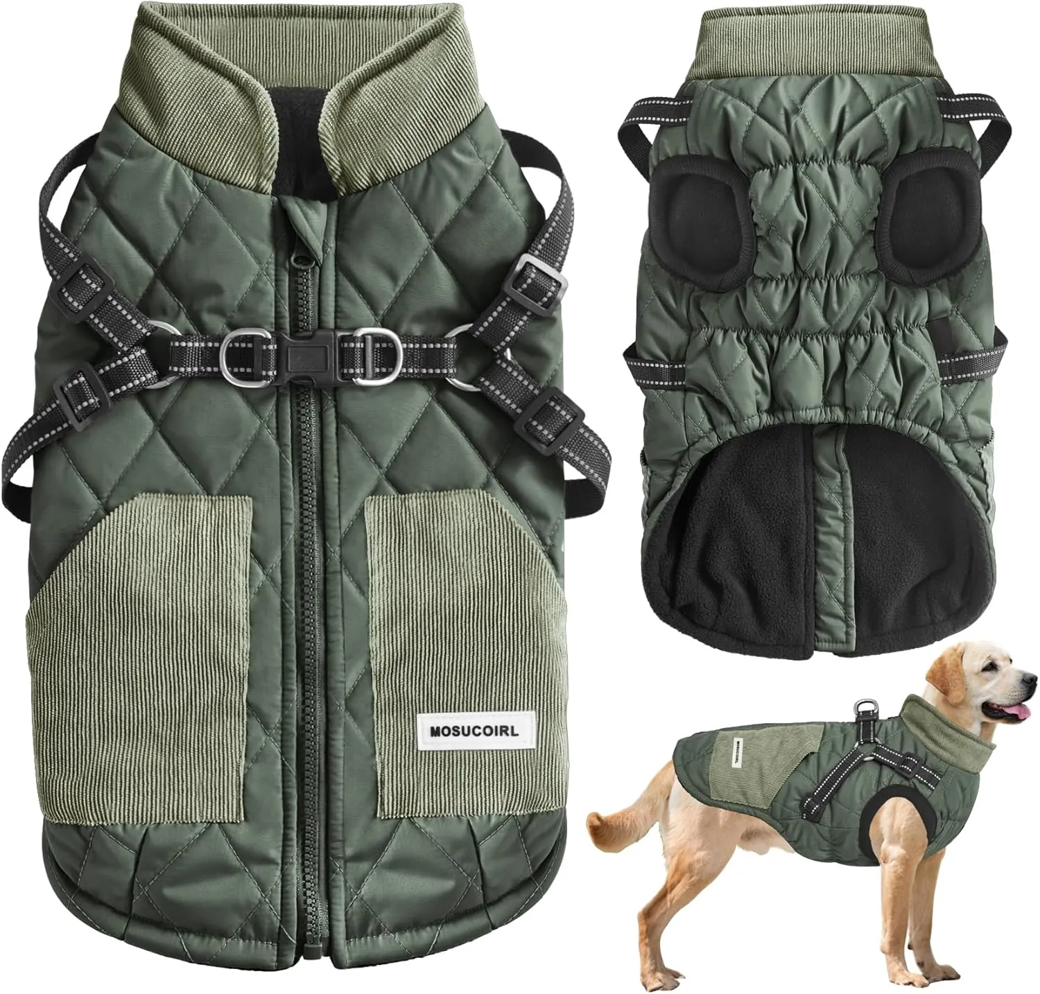 Mosucoirl Warm Dog Coats Pet Clothes, Waterproof Dogs Jacket Reflective Pet Outfits Winter Dog Cold Weather Coat Cozy Snow Jackets Vest for Small Medium Large Dogs Puppy Doggie