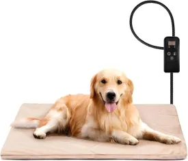 Niubya Pet Heating Pad for Dogs and Cats, Adjustable Temperature and Waterproof Pet Heated Mat with Timer, Electric Heating Pet Bed with Chew Resistant Cord and Soft Washable Cover