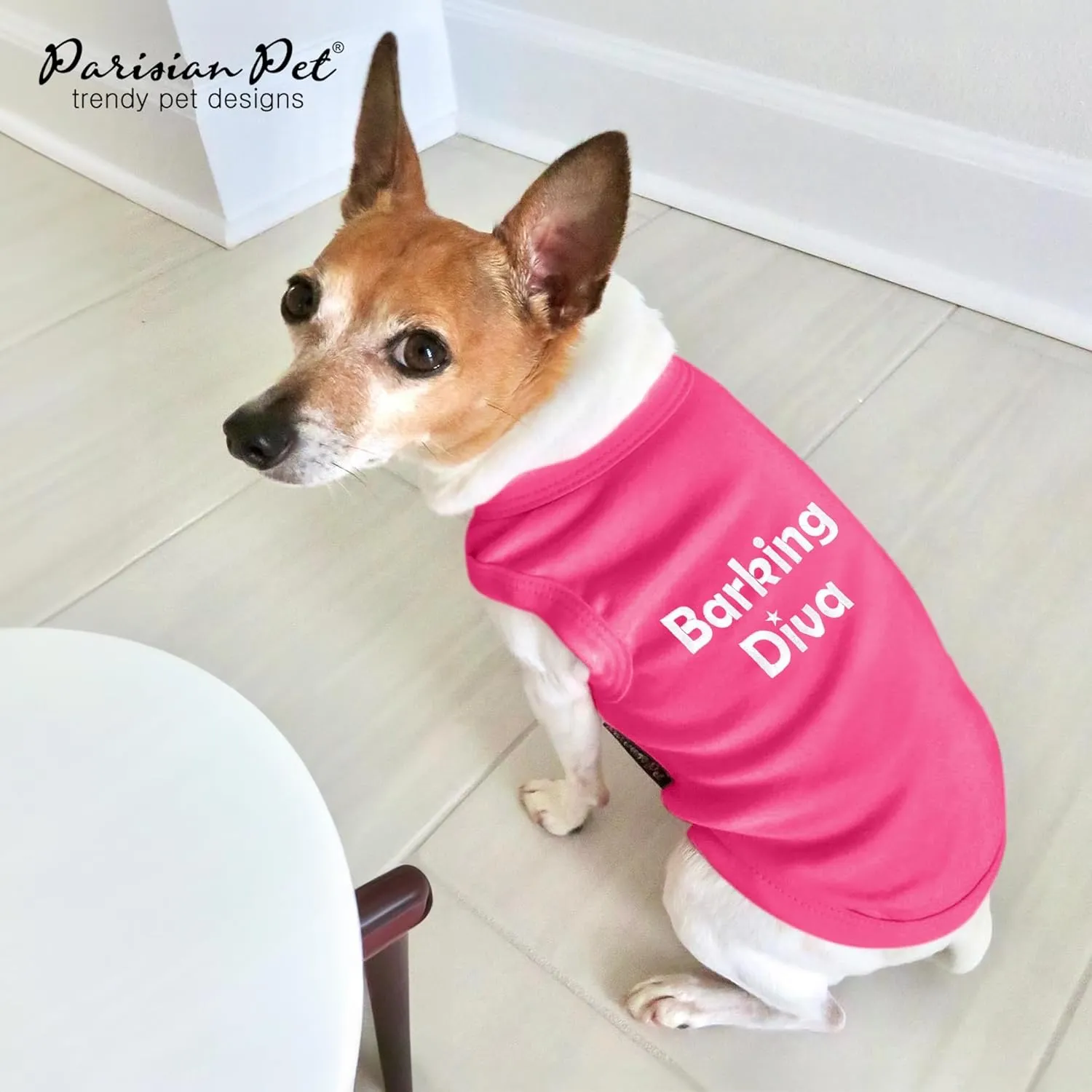Parisian Pet Dog Tshirt - Embroidered Barking Diva Girl Tank Top - Breathable and Lightweight Dog Clothes Female - Sleeveless Pink Tee Shirts for Small Dogs - S